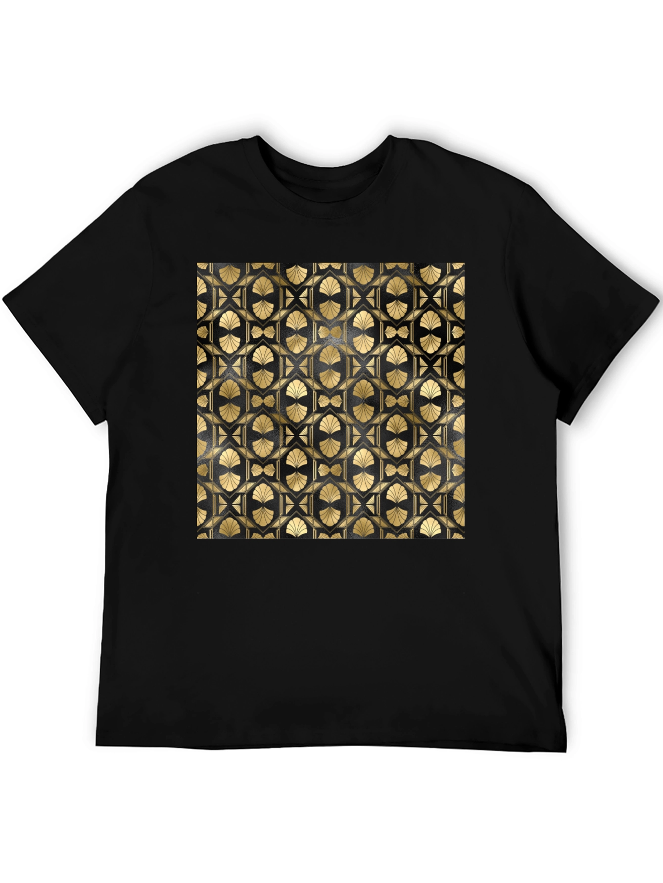 Geometric Art Deco Pattern T-Shirt - Gold on Black