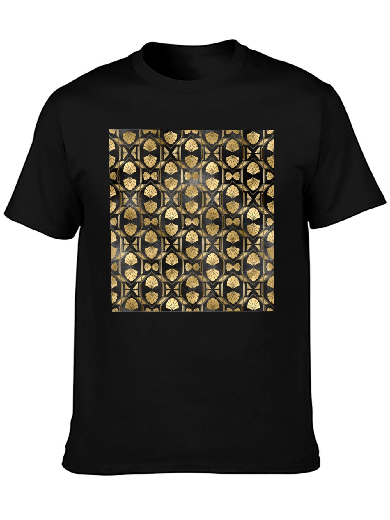 Geometric Art Deco Pattern T-Shirt - Gold on Black