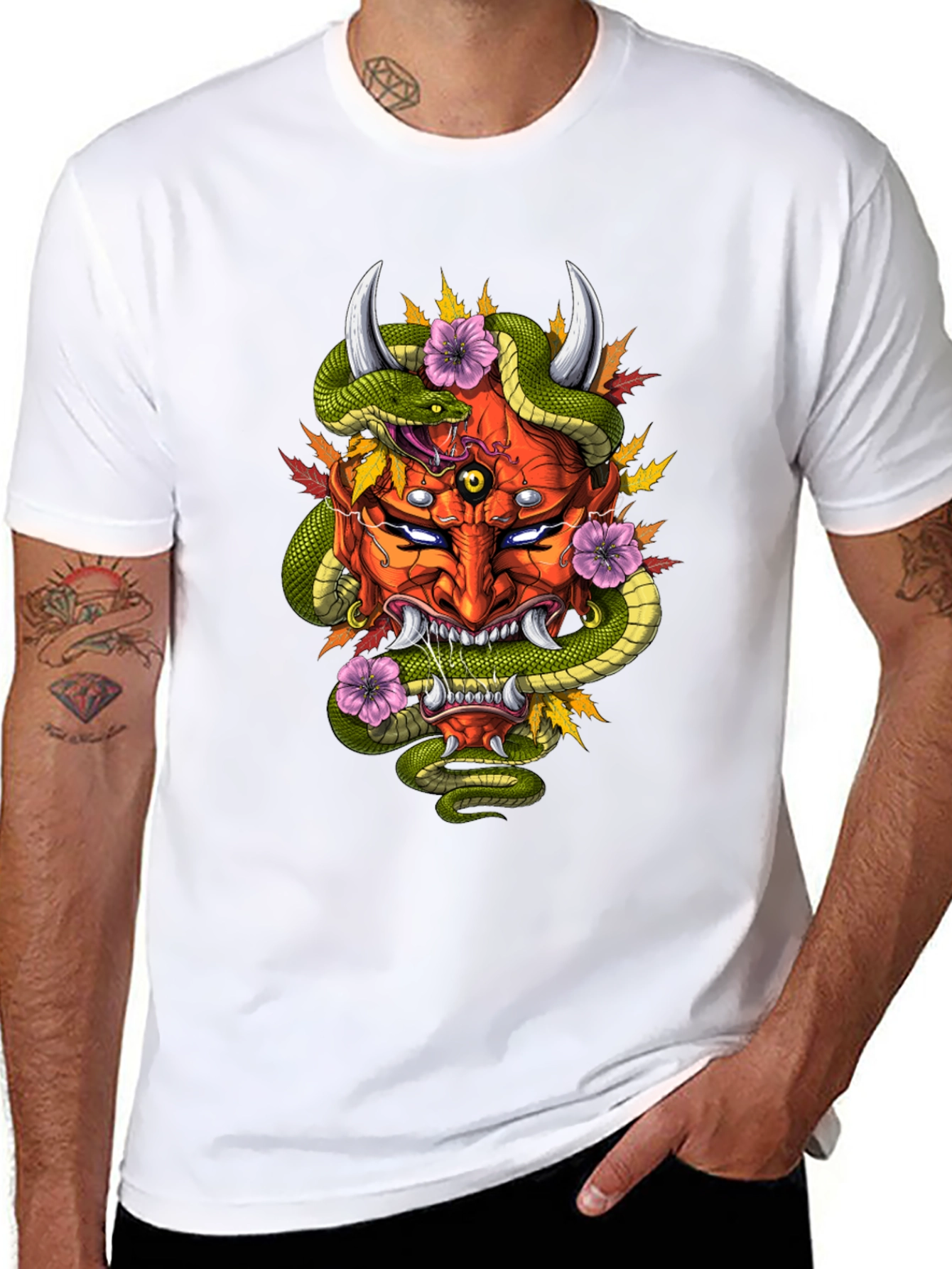 Mens Graphic Tee - Oni Mask & Snake