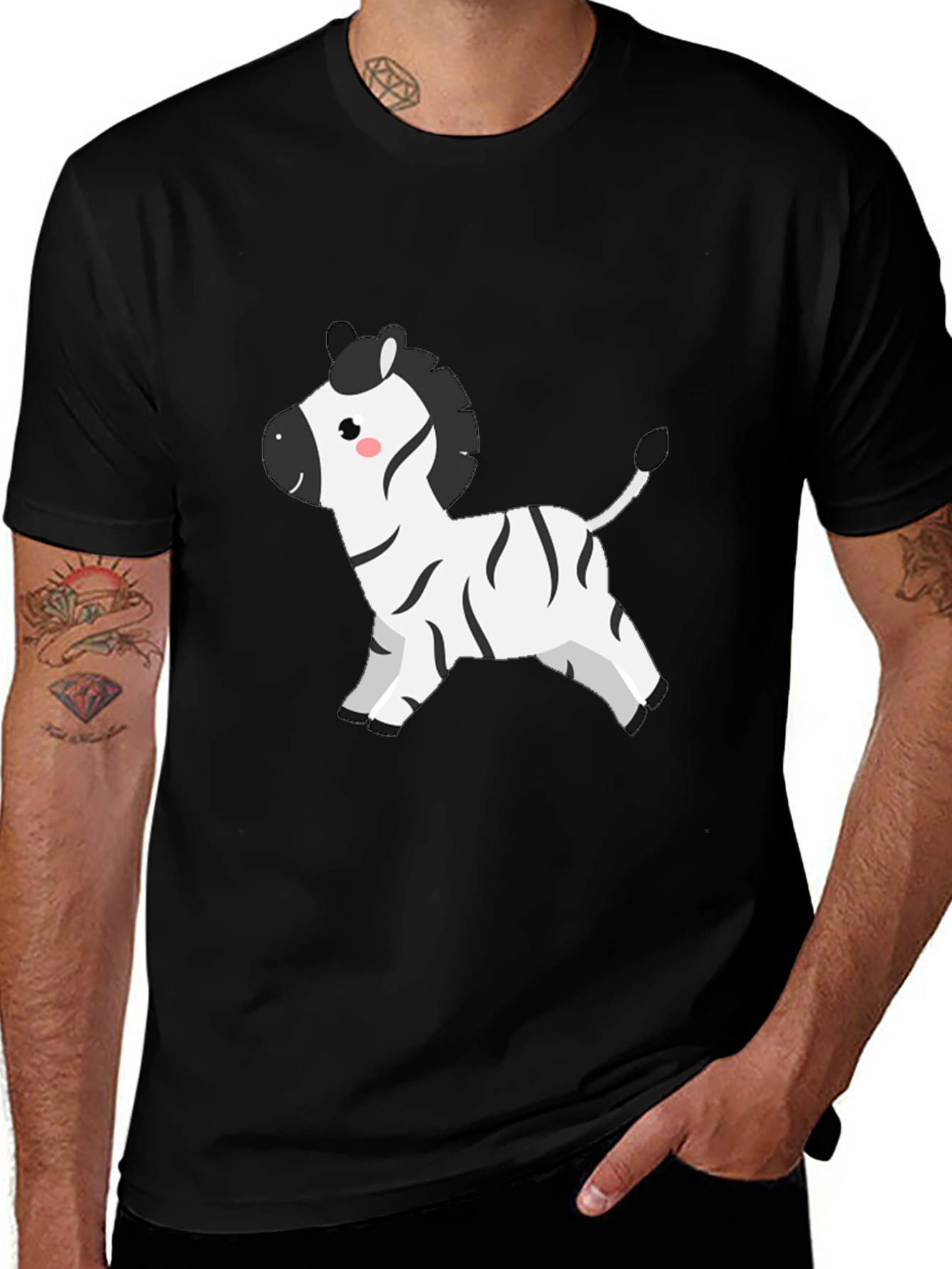 Cute Zebra Graphic Tee - Mens Black T-Shirt