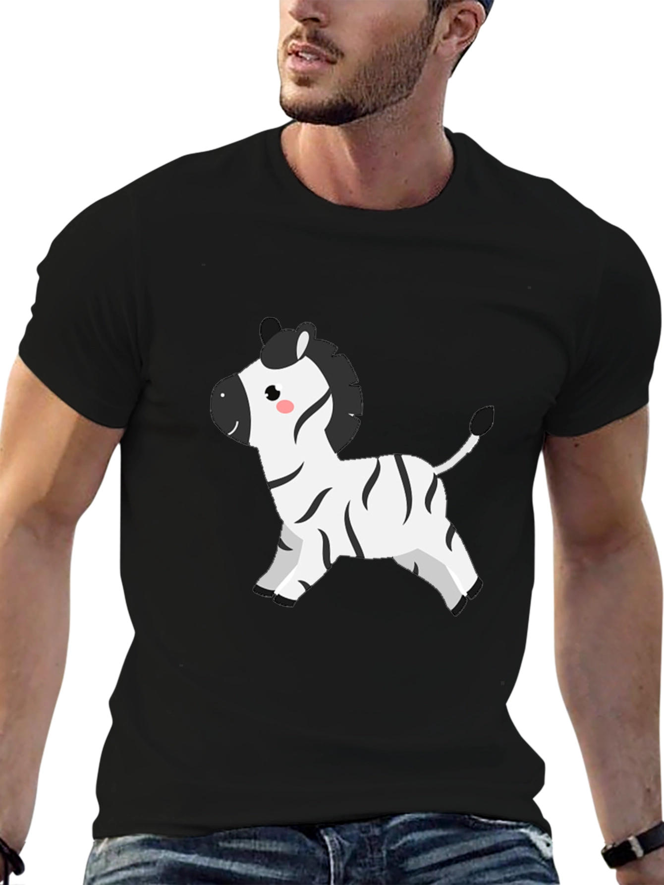 Cute Zebra Graphic Tee - Mens Black T-Shirt