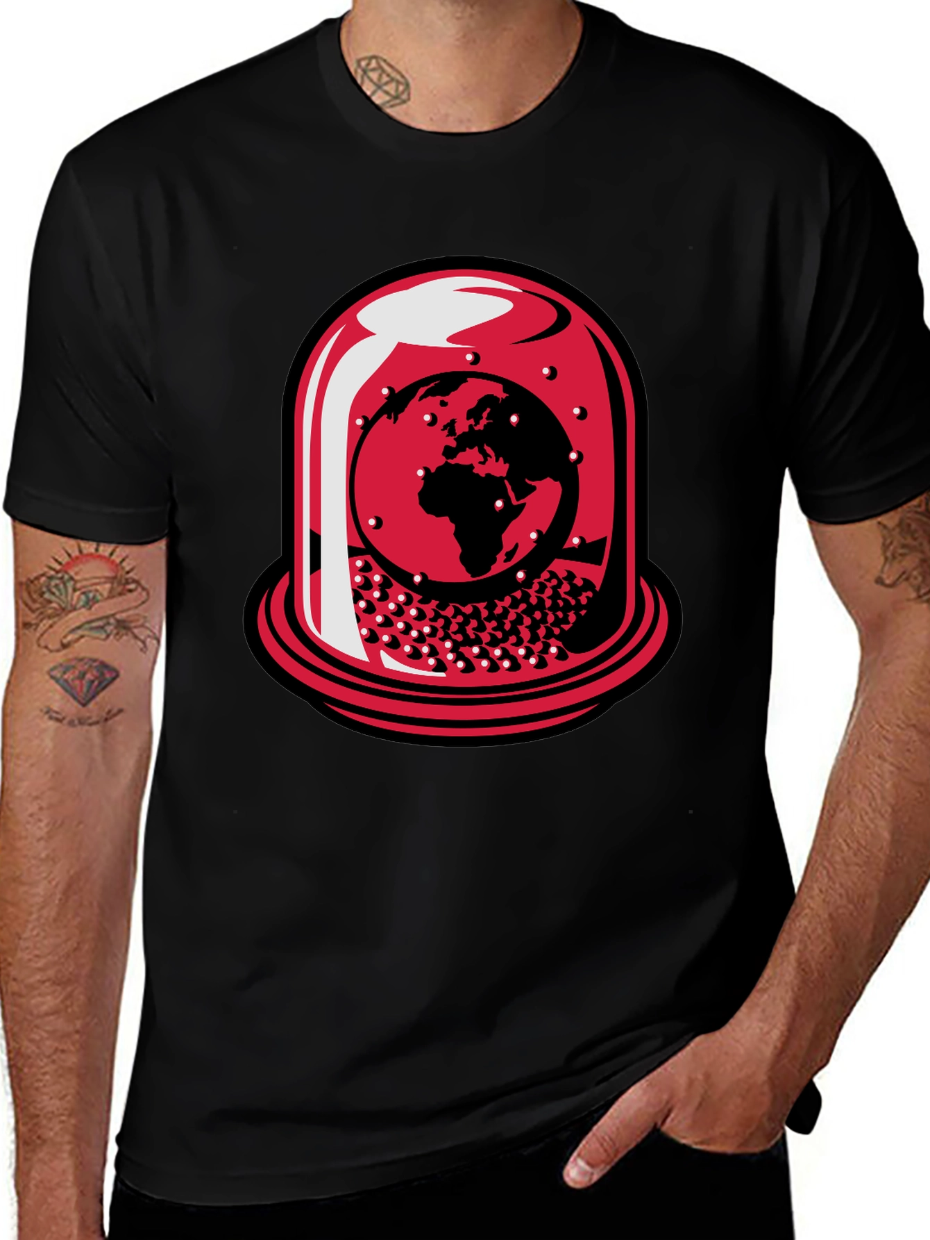 World Globe Under Glass Black Tee