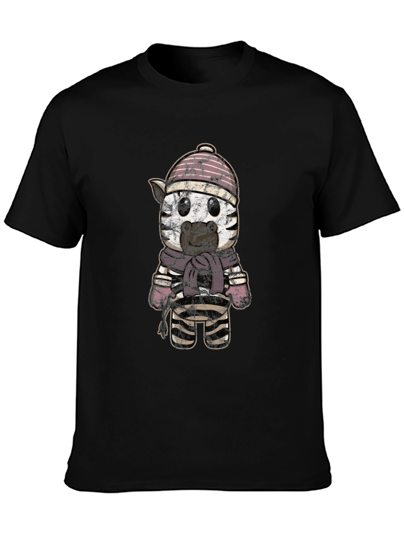 Cartoon Zebra in Winter Gear Graphic Tee