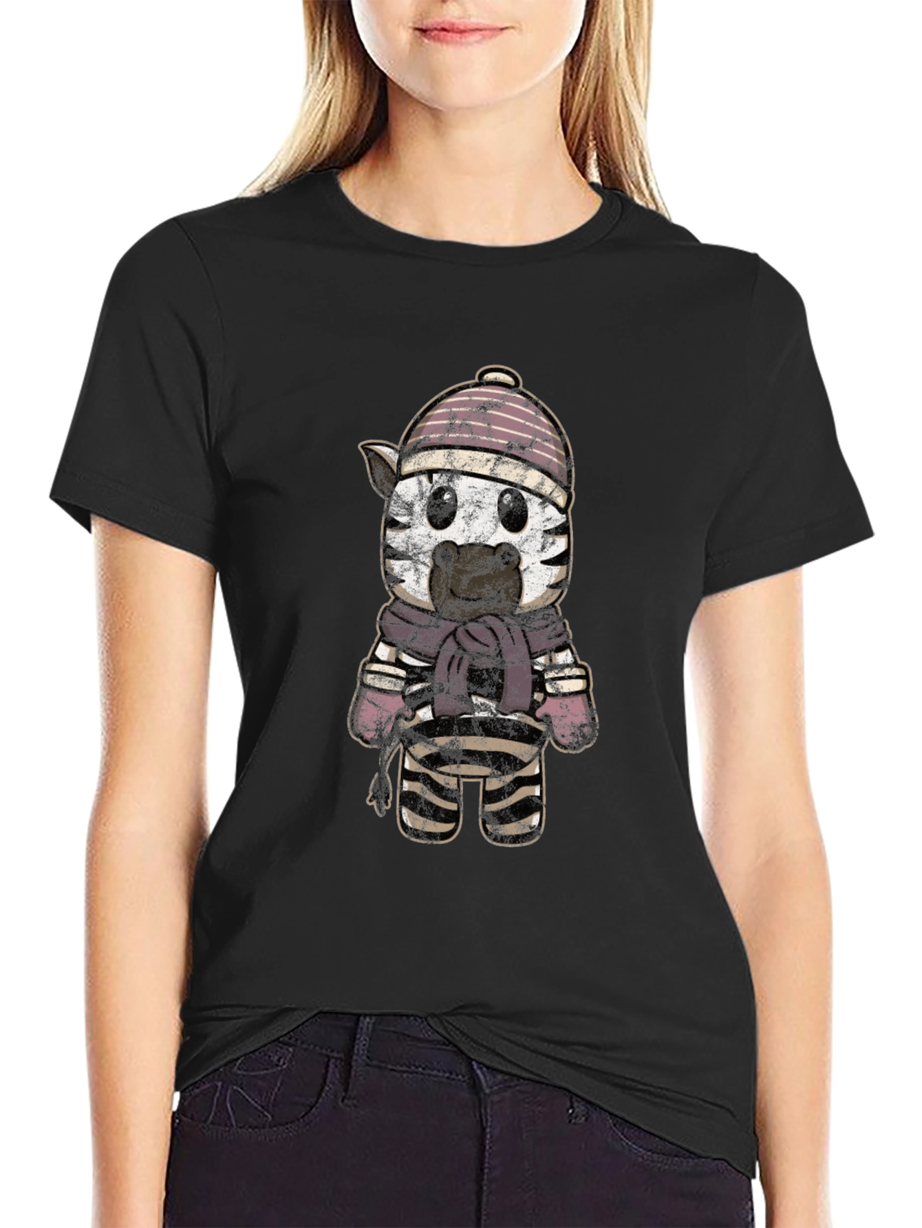 Cartoon Zebra in Winter Gear Graphic Tee