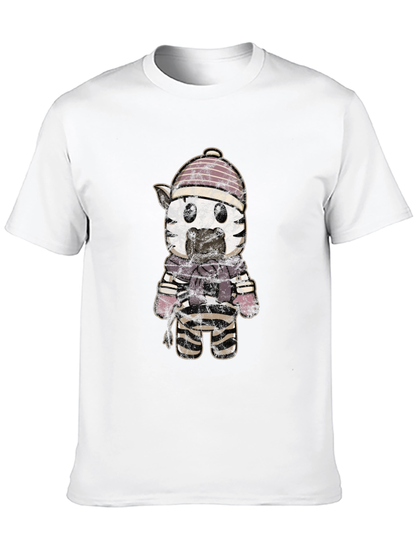 Cartoon Zebra in Winter Gear Graphic Tee