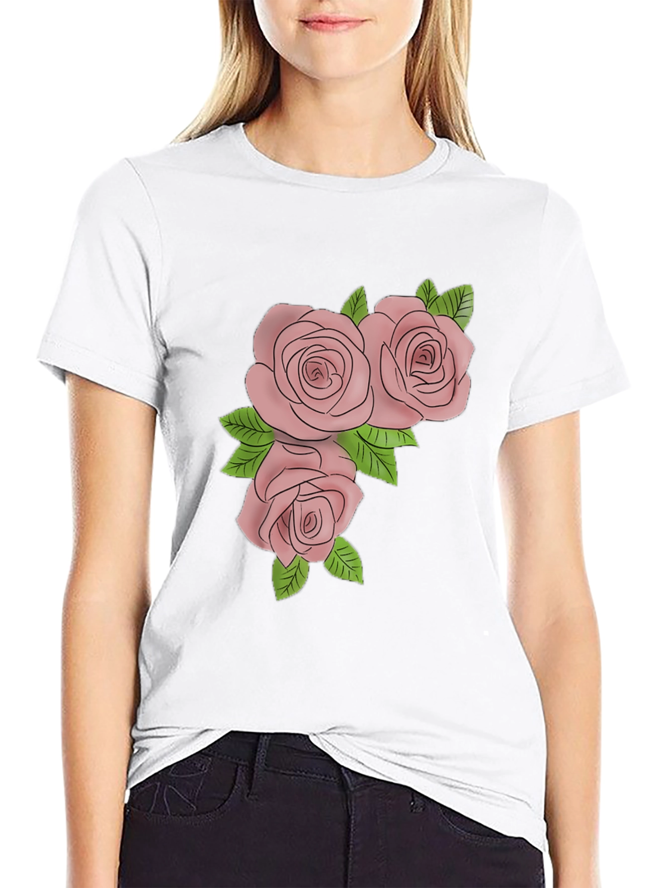 Mens Black T-Shirt with Rose Graphic