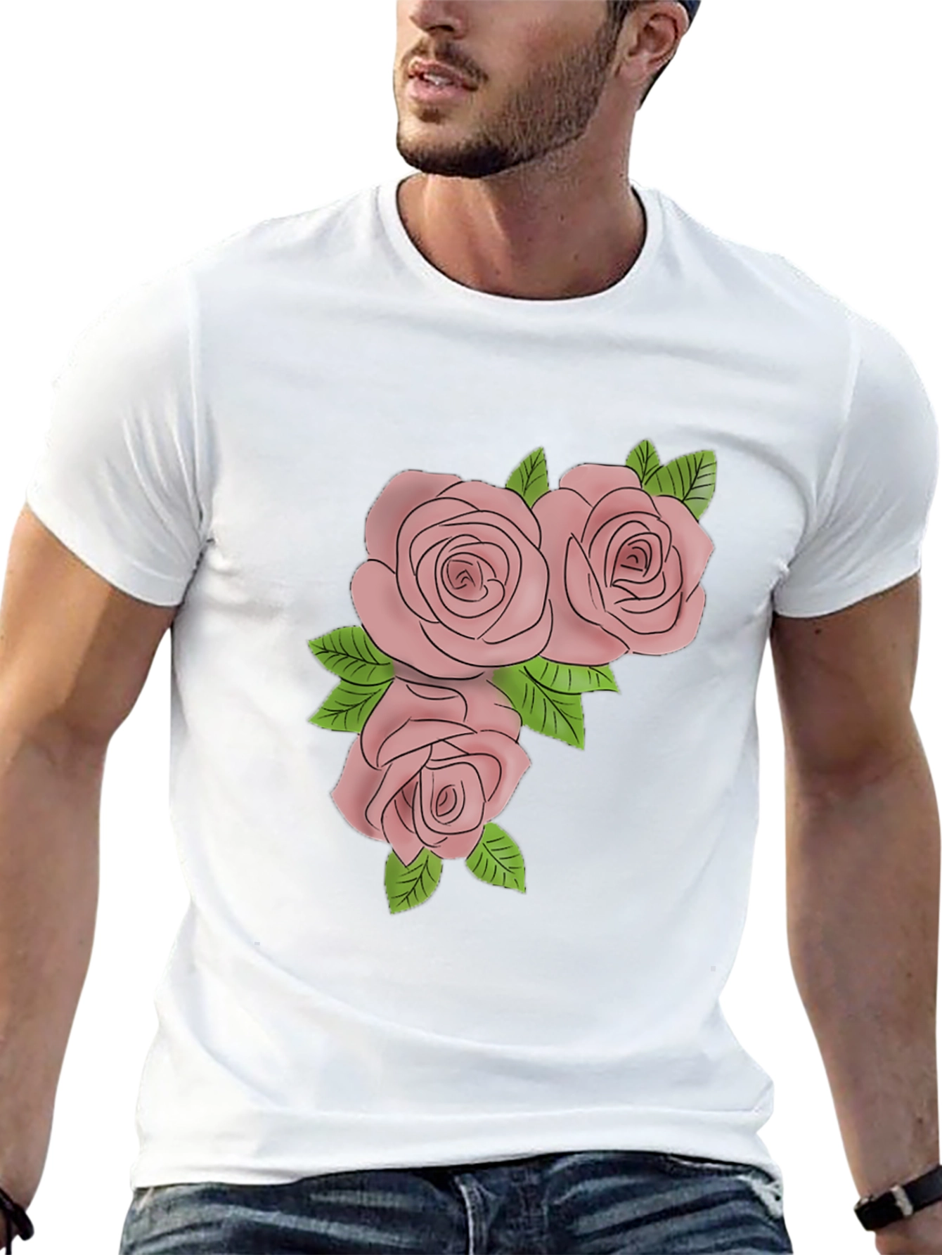 Mens Black T-Shirt with Rose Graphic