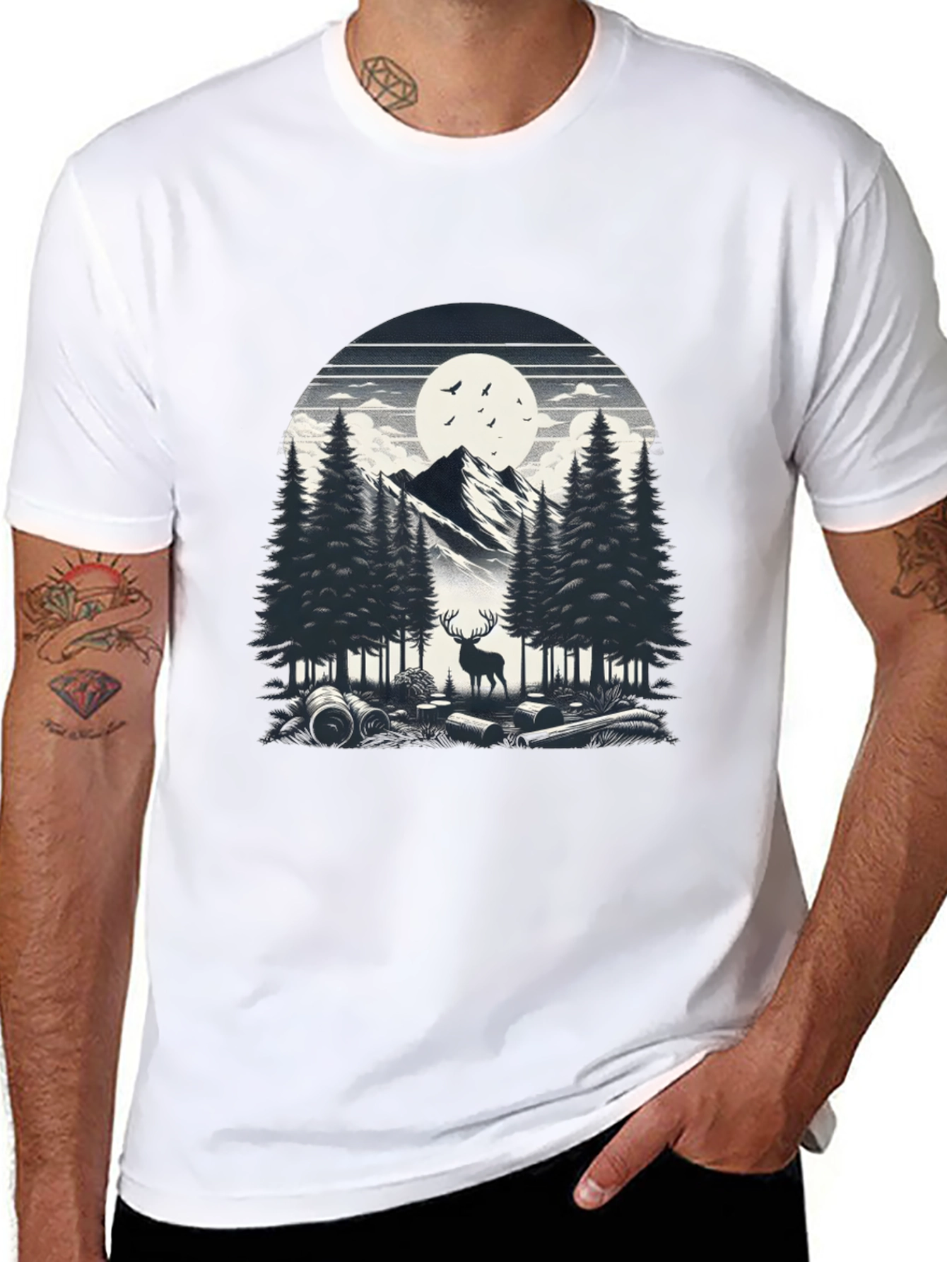 Nature Scene Graphic Tee - Deer & Mountain