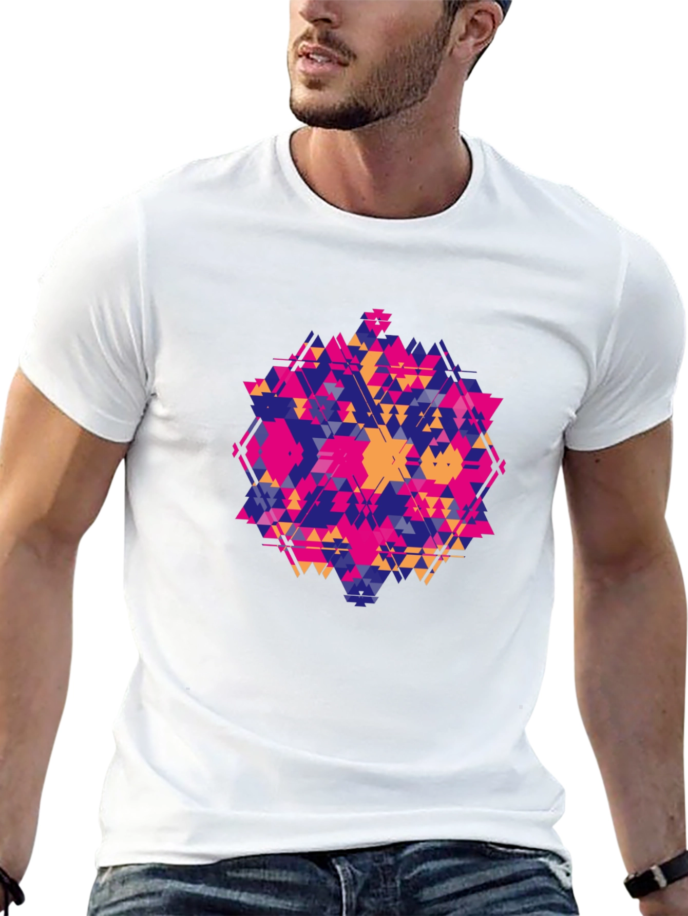 Geometric Triangle Pattern Black T-Shirt