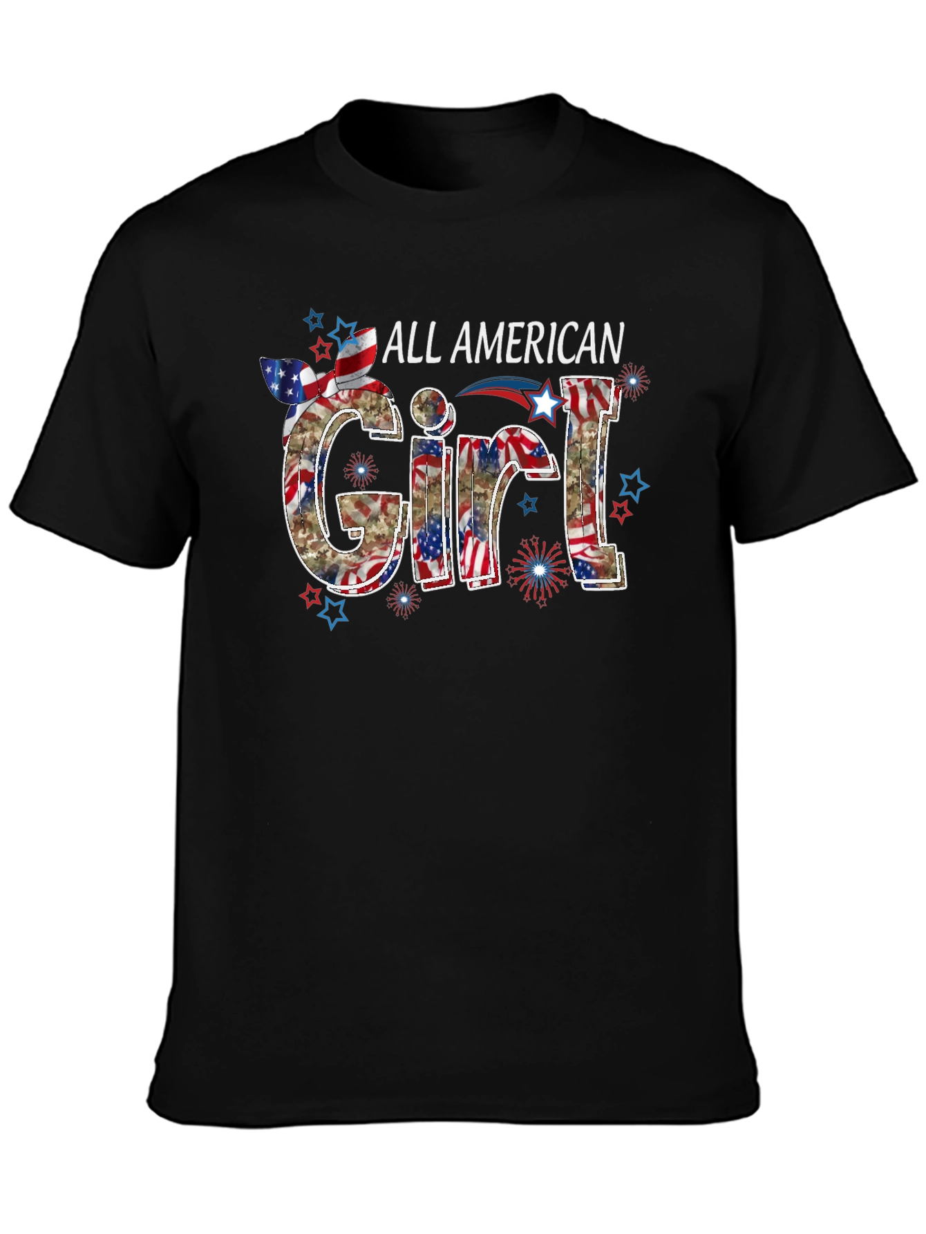 All American Girl Graphic Tee Patriotic USA Flag
