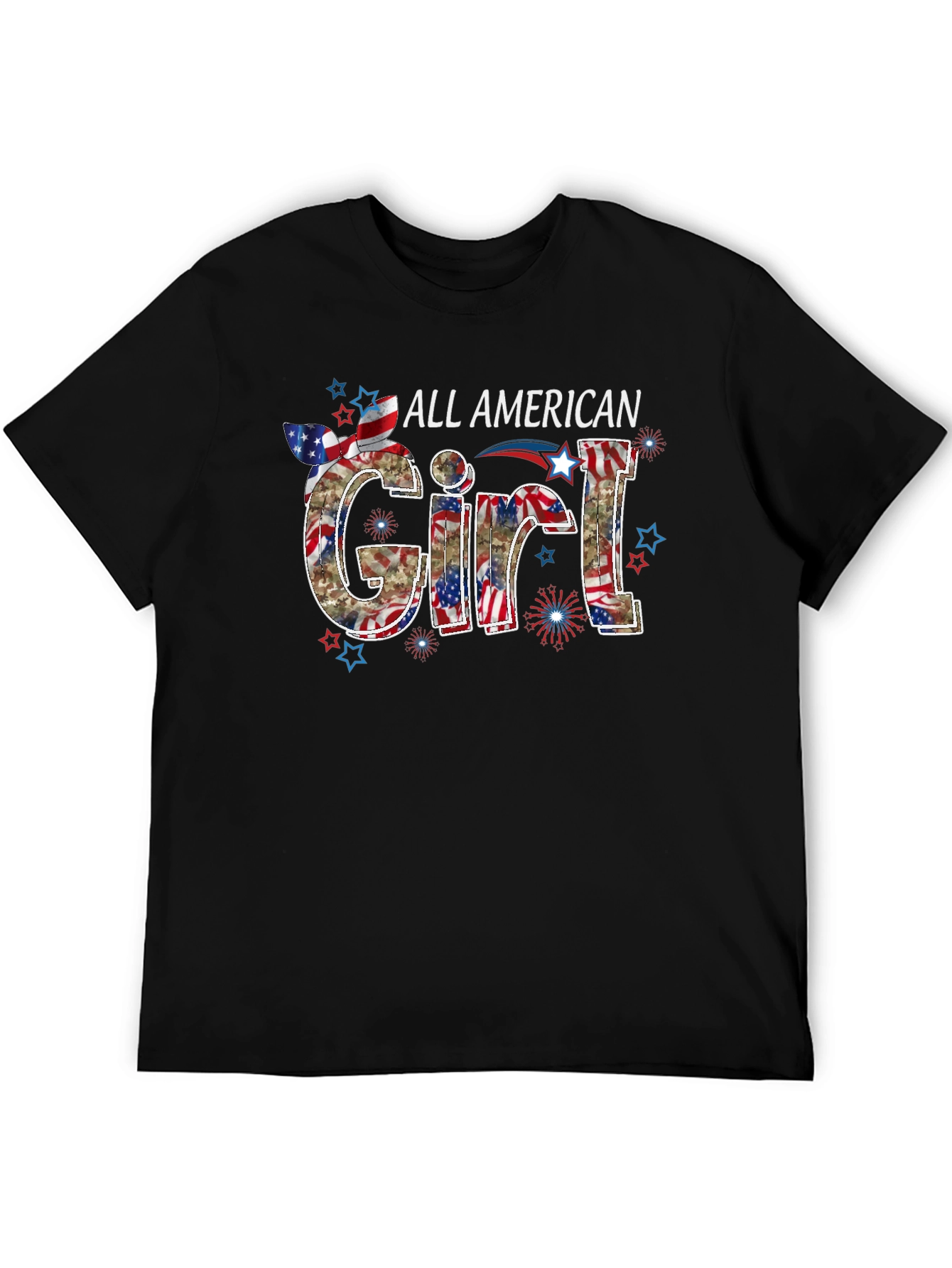 All American Girl Graphic Tee Patriotic USA Flag
