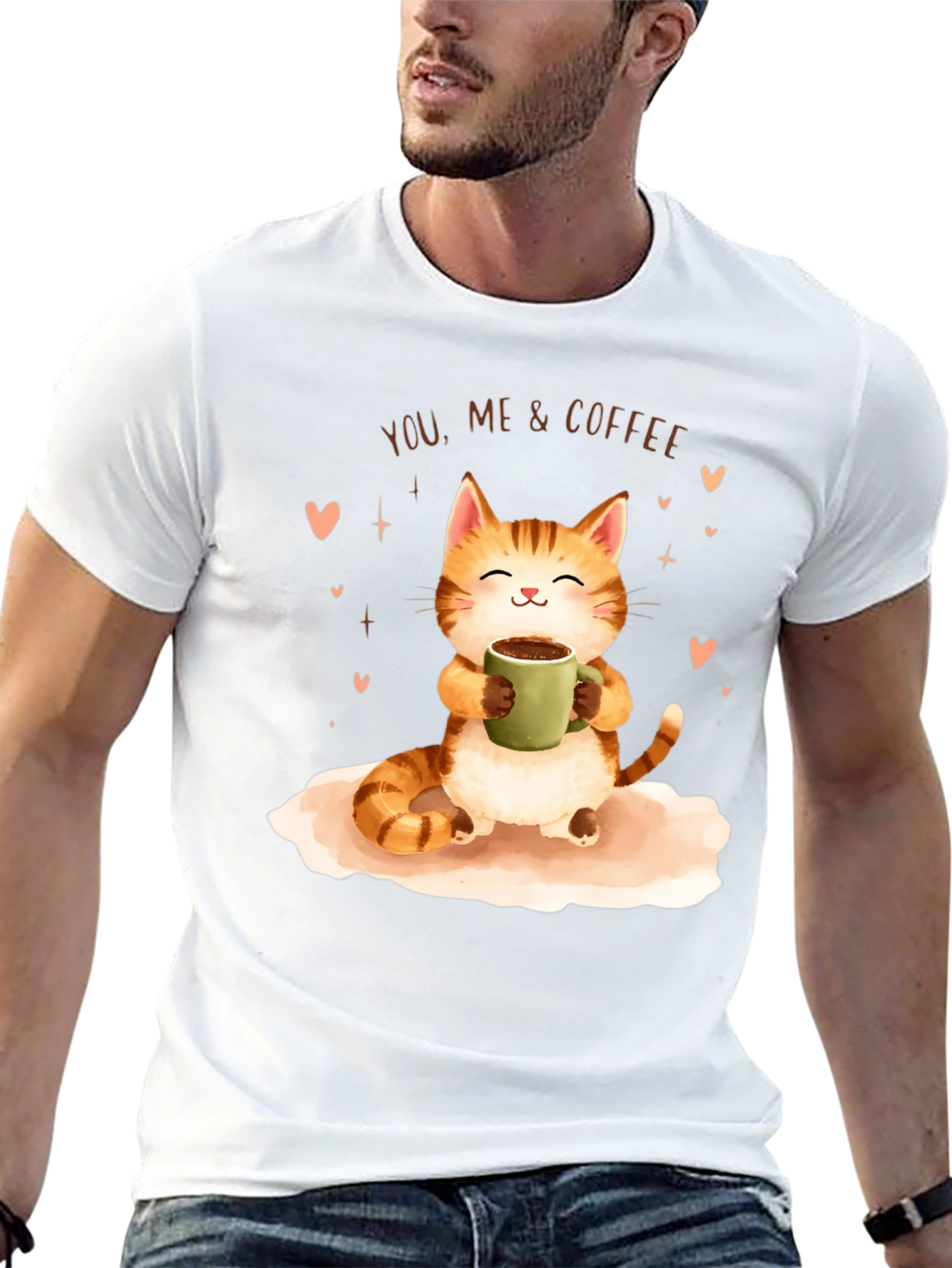 Cat & Coffee Graphic T-Shirt