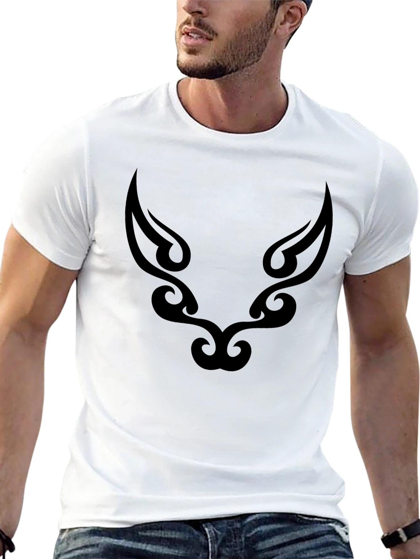 Tribal Wolf Graphic Tee - Black Cotton Blend