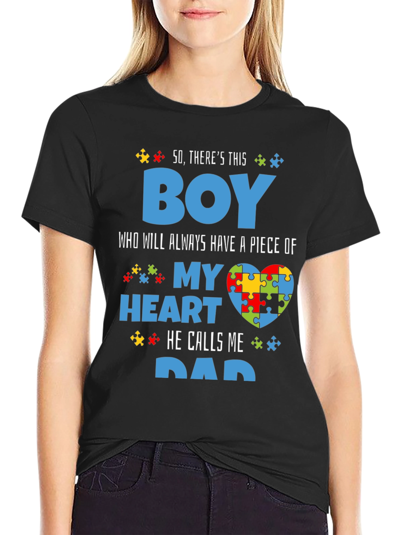 Autism Awareness Dad T-Shirt - My Heart Puzzle Piece