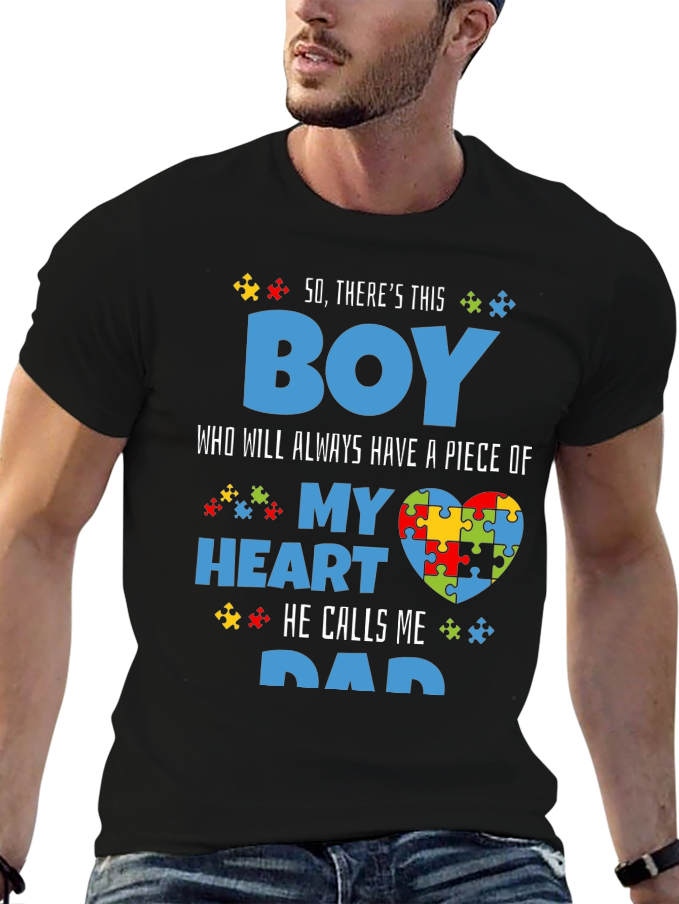 Autism Awareness Dad T-Shirt - My Heart Puzzle Piece