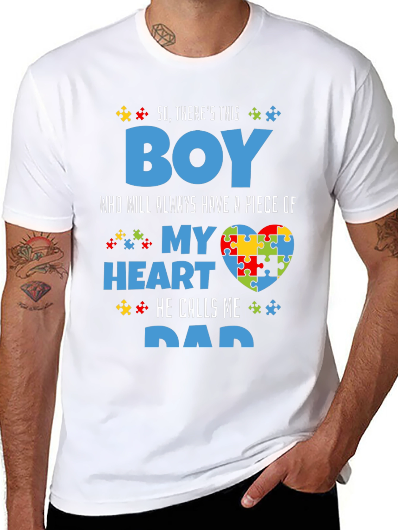 Autism Awareness Dad T-Shirt - My Heart Puzzle Piece