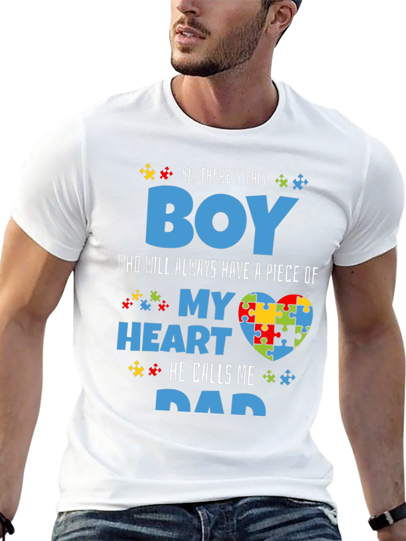Autism Awareness Dad T-Shirt - My Heart Puzzle Piece
