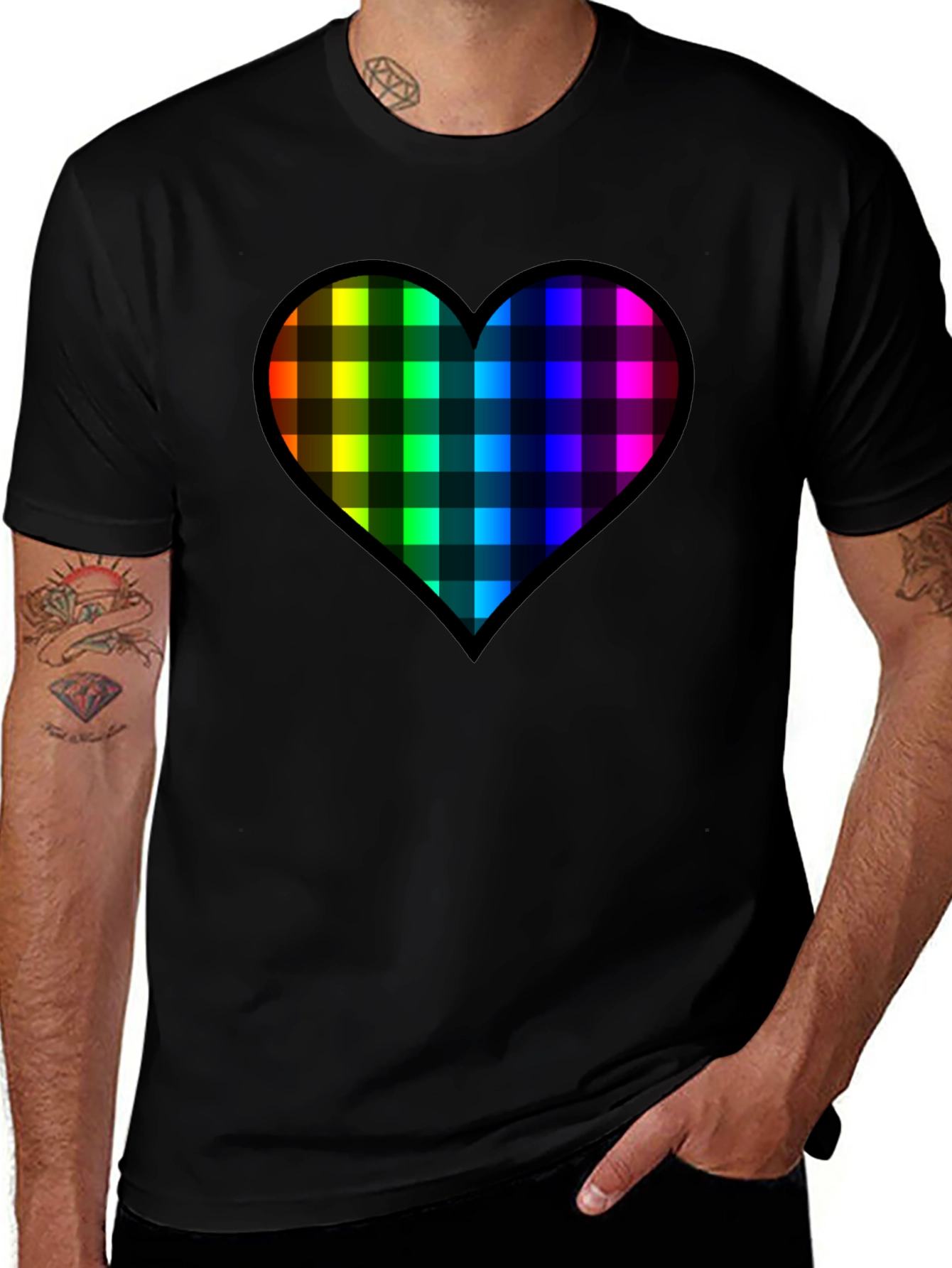 Rainbow Plaid Heart Tee - Love & Pride