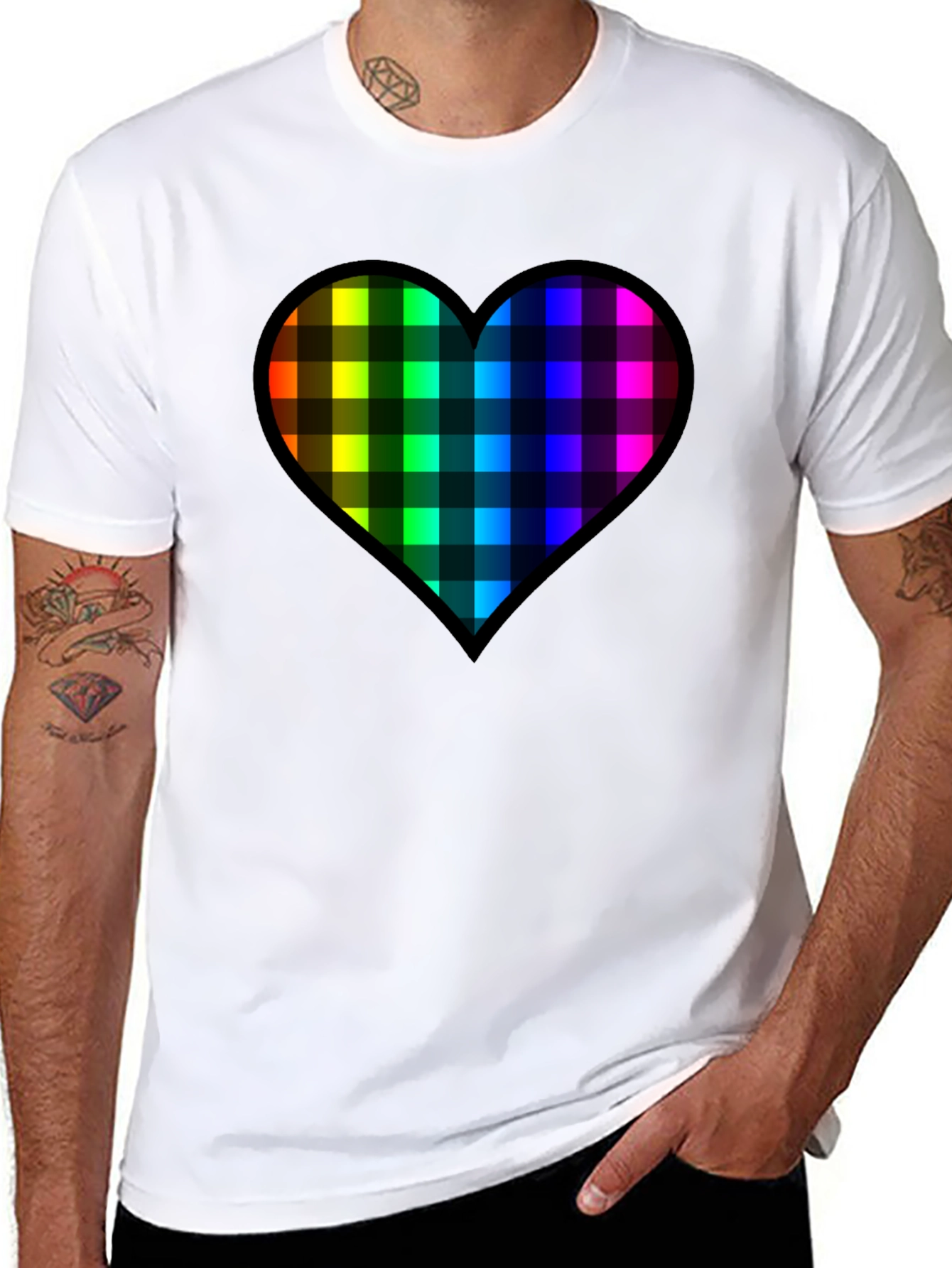 Rainbow Plaid Heart Tee - Love & Pride