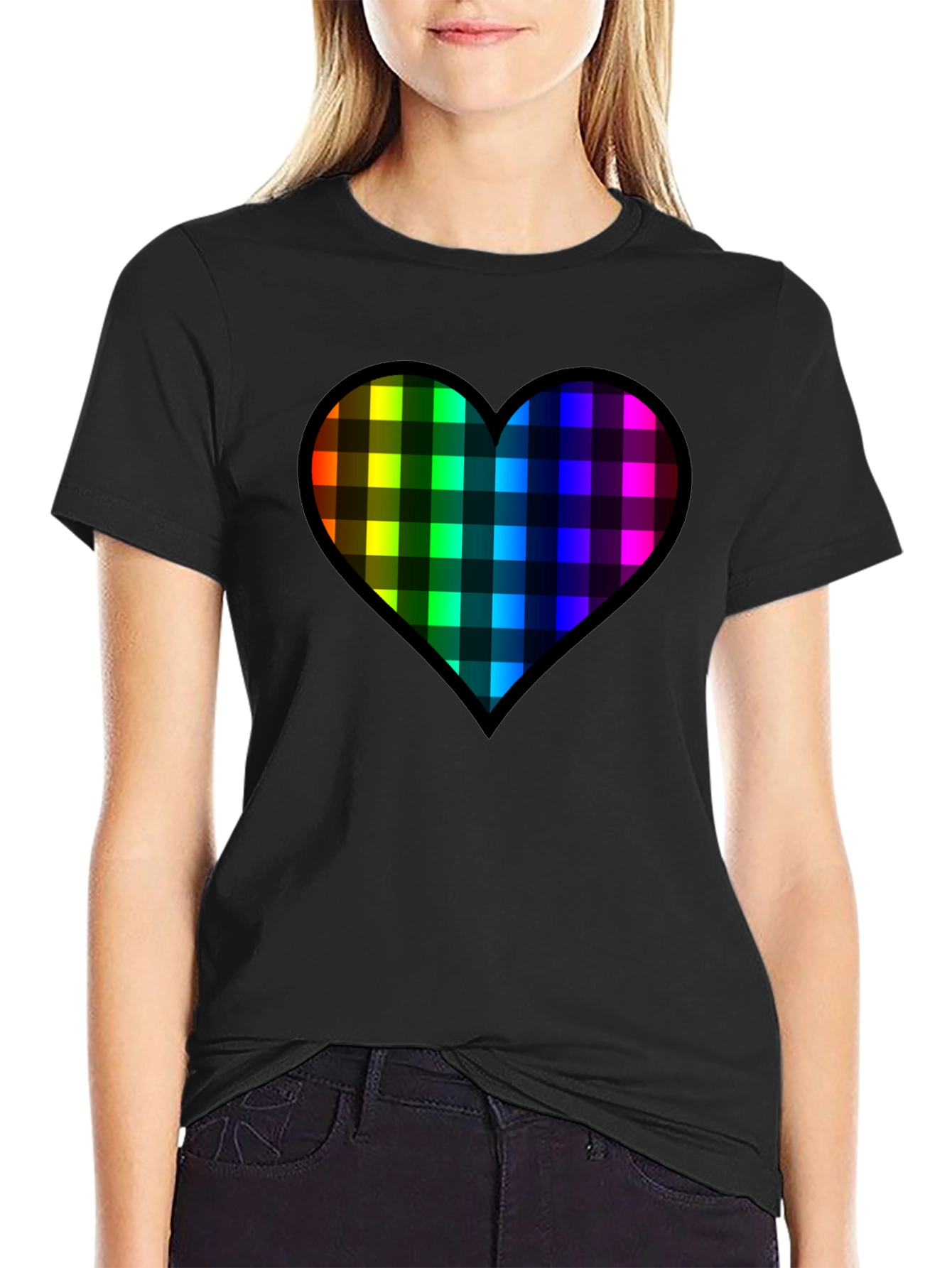 Rainbow Plaid Heart Tee - Love & Pride