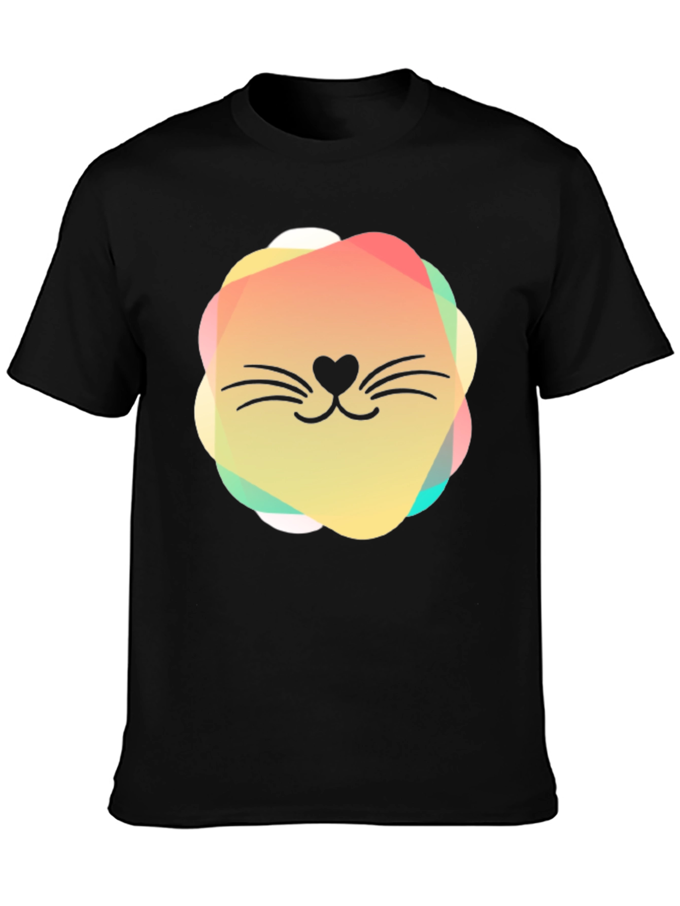 Cute Cat Face Graphic Black T-Shirt