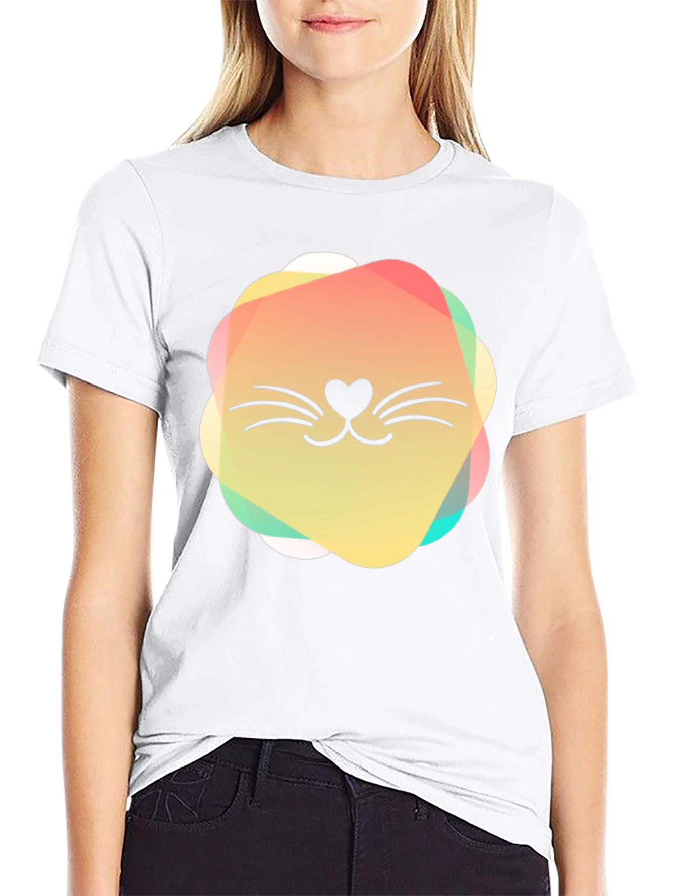 Cute Cat Face Graphic Black T-Shirt