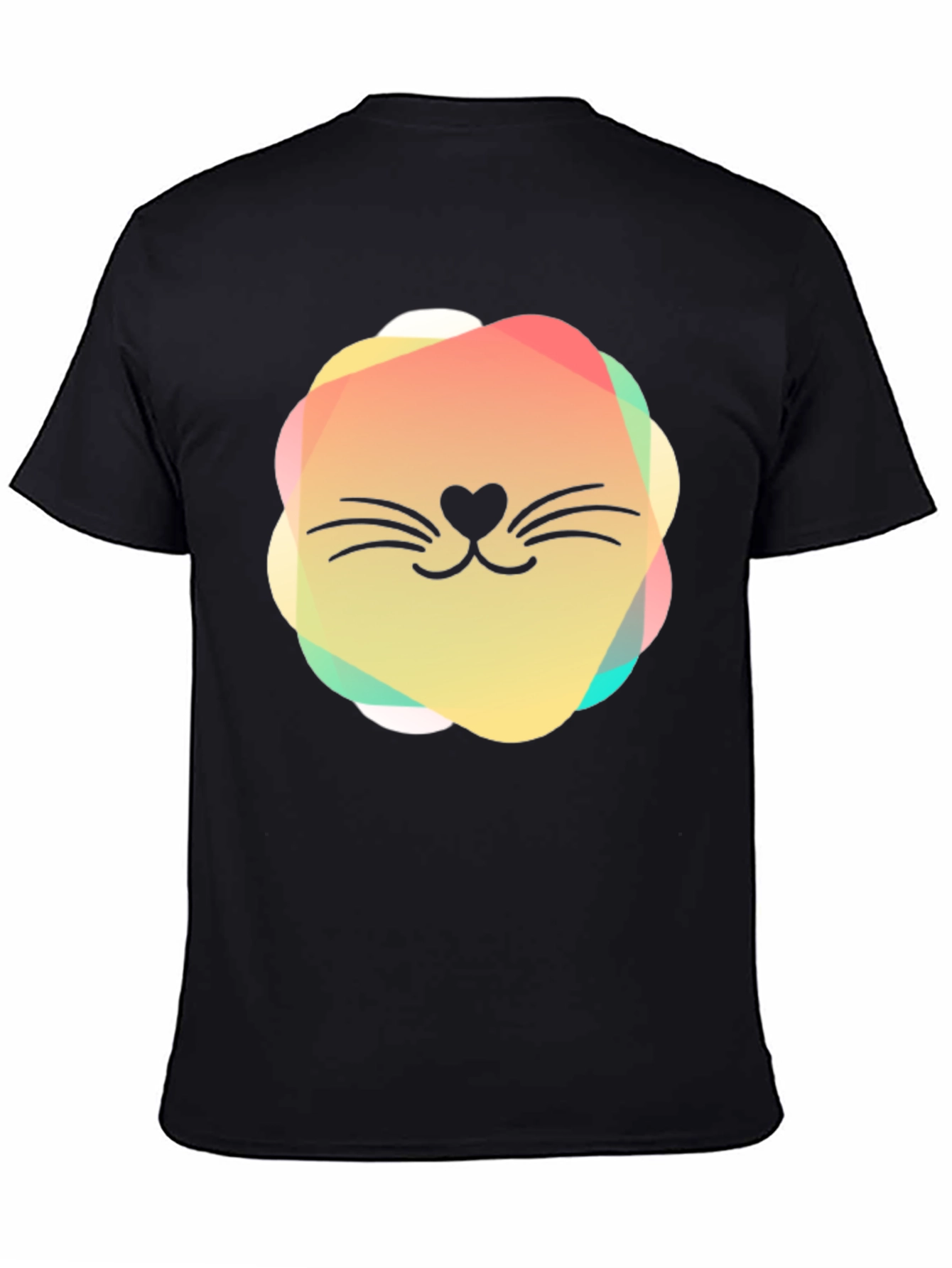 Cute Cat Face Graphic Black T-Shirt