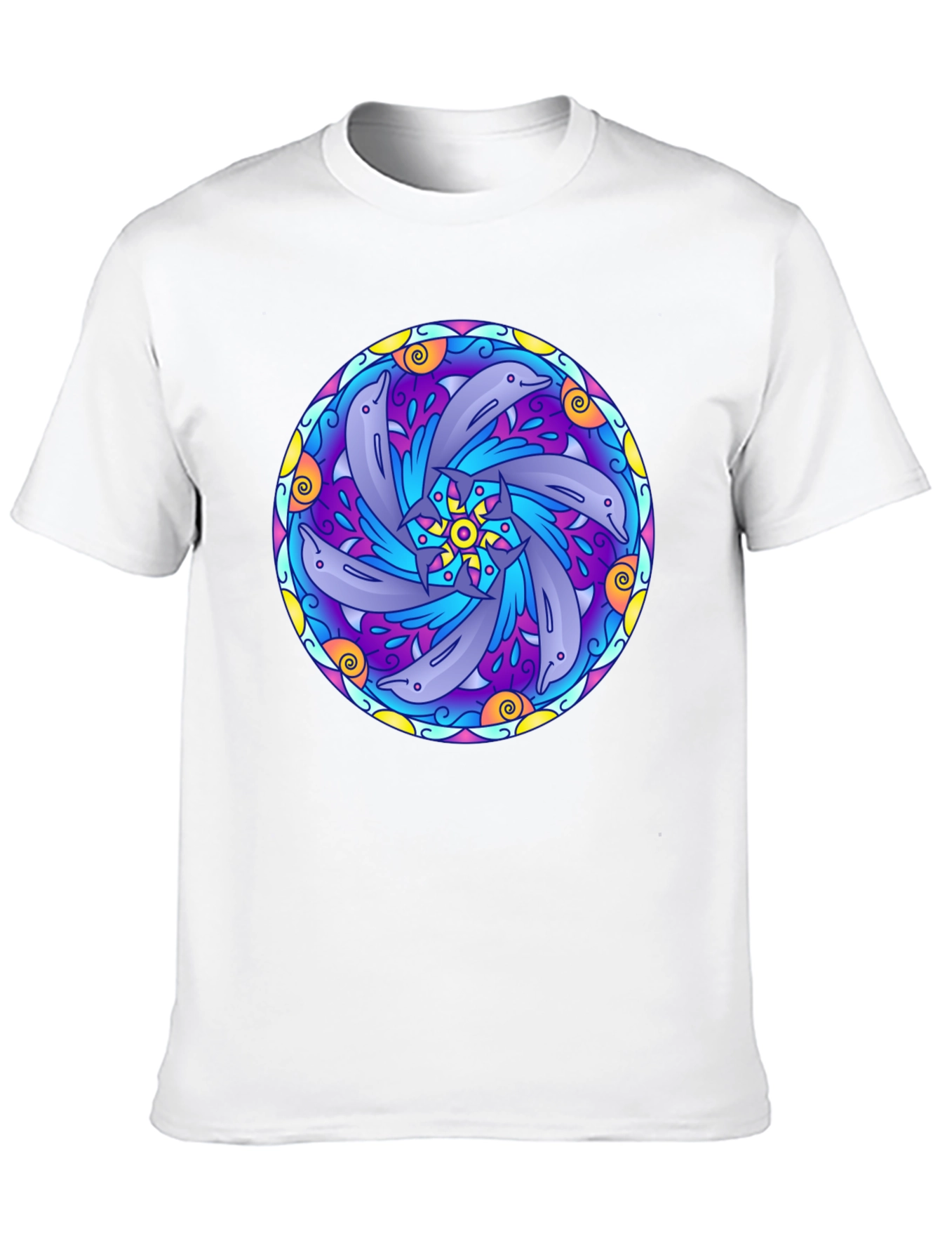Dolphin Mandala Graphic Tee - Black Cotton T-Shirt