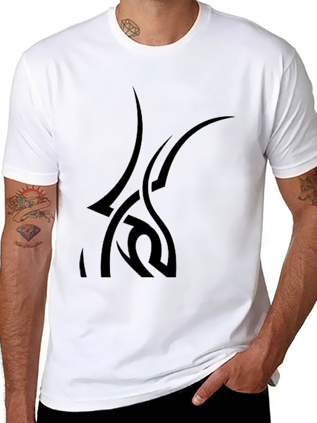 Stylish Black Graphic Tee - Tribal Design