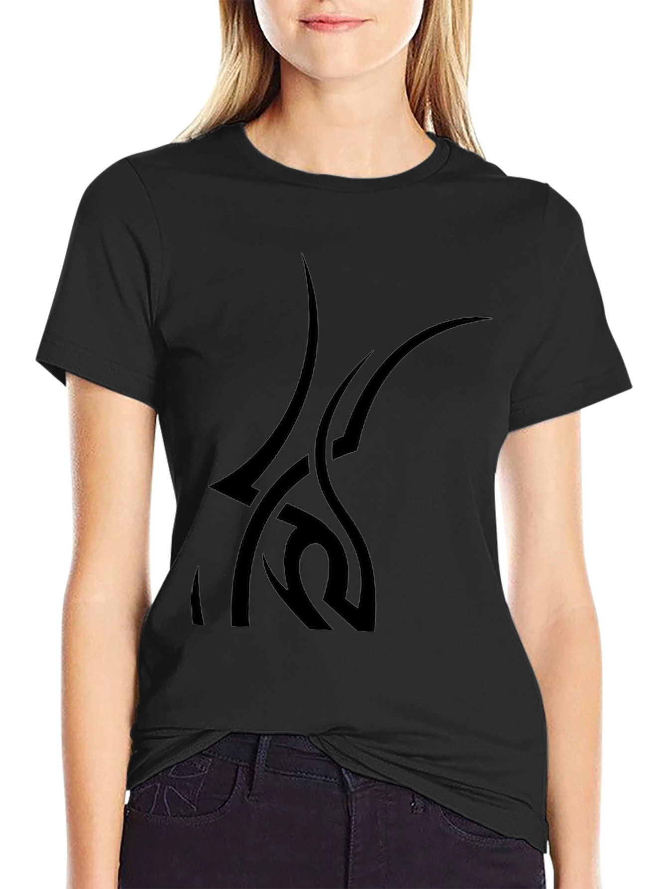 Stylish Black Graphic Tee - Tribal Design