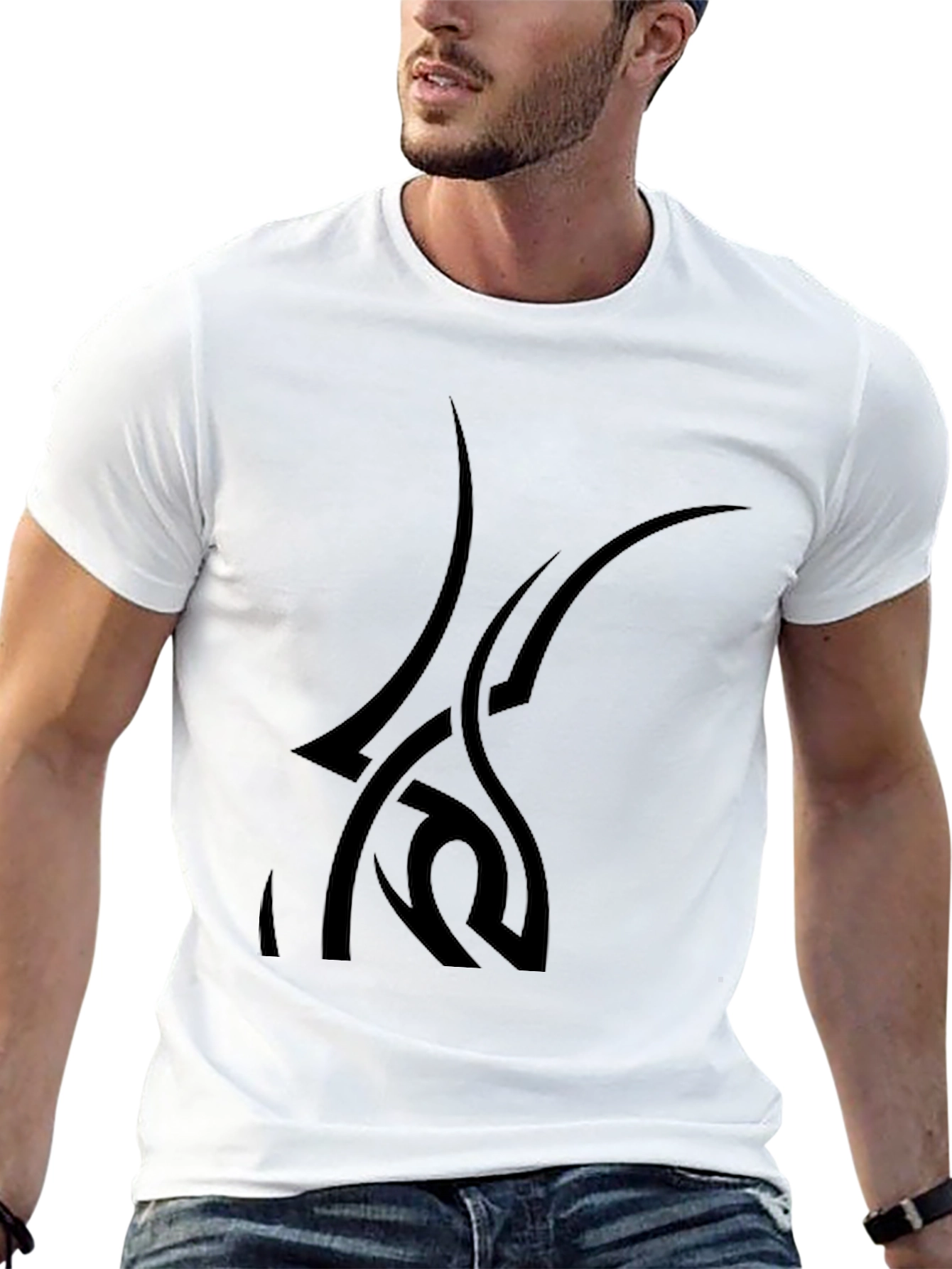 Stylish Black Graphic Tee - Tribal Design