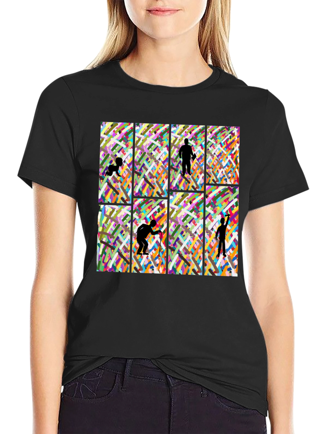 Artistic Silhouette Graphic Print Black T-Shirt