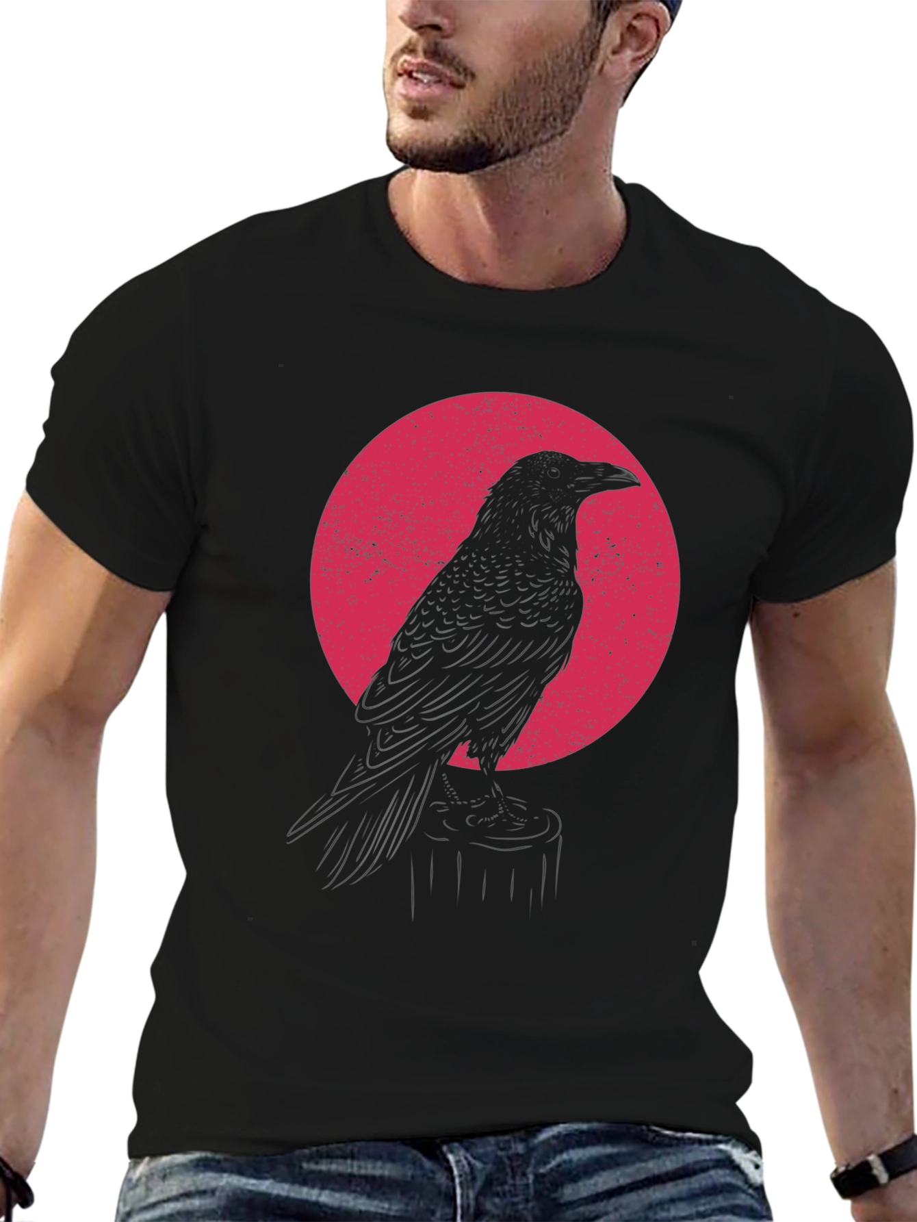Raven Silhouette Graphic T-Shirt - Black