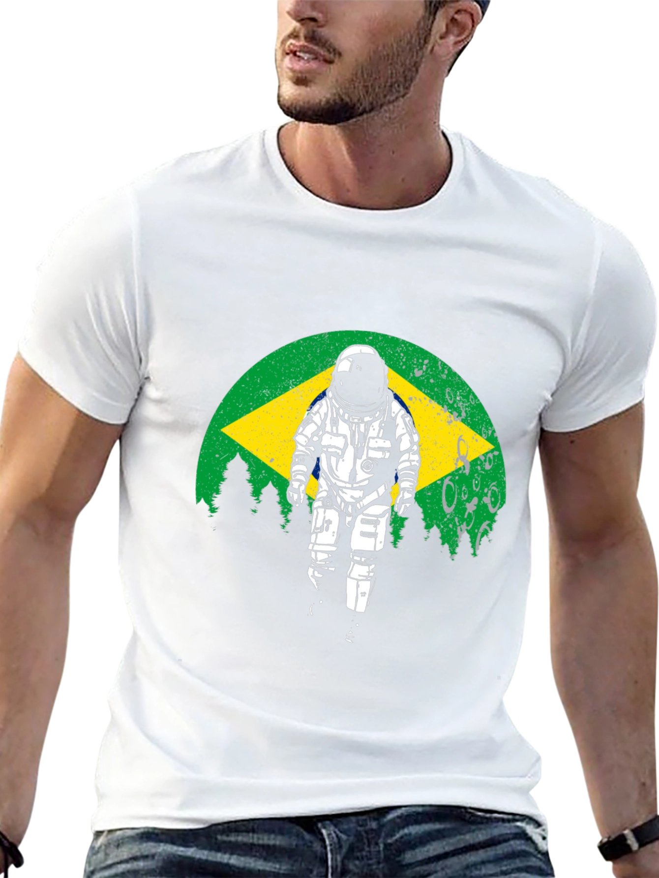 Astronaut Brazil Flag Graphic T-Shirt