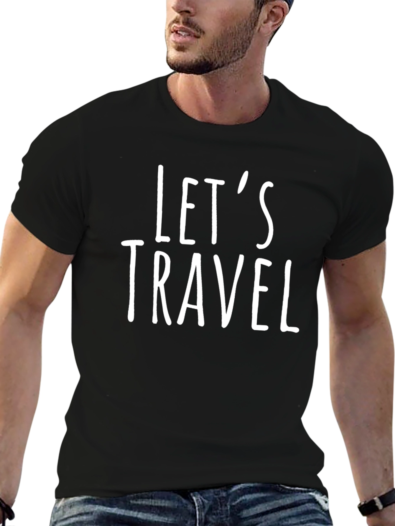Lets Travel Graphic Tee - Black Cotton Casual Shirt