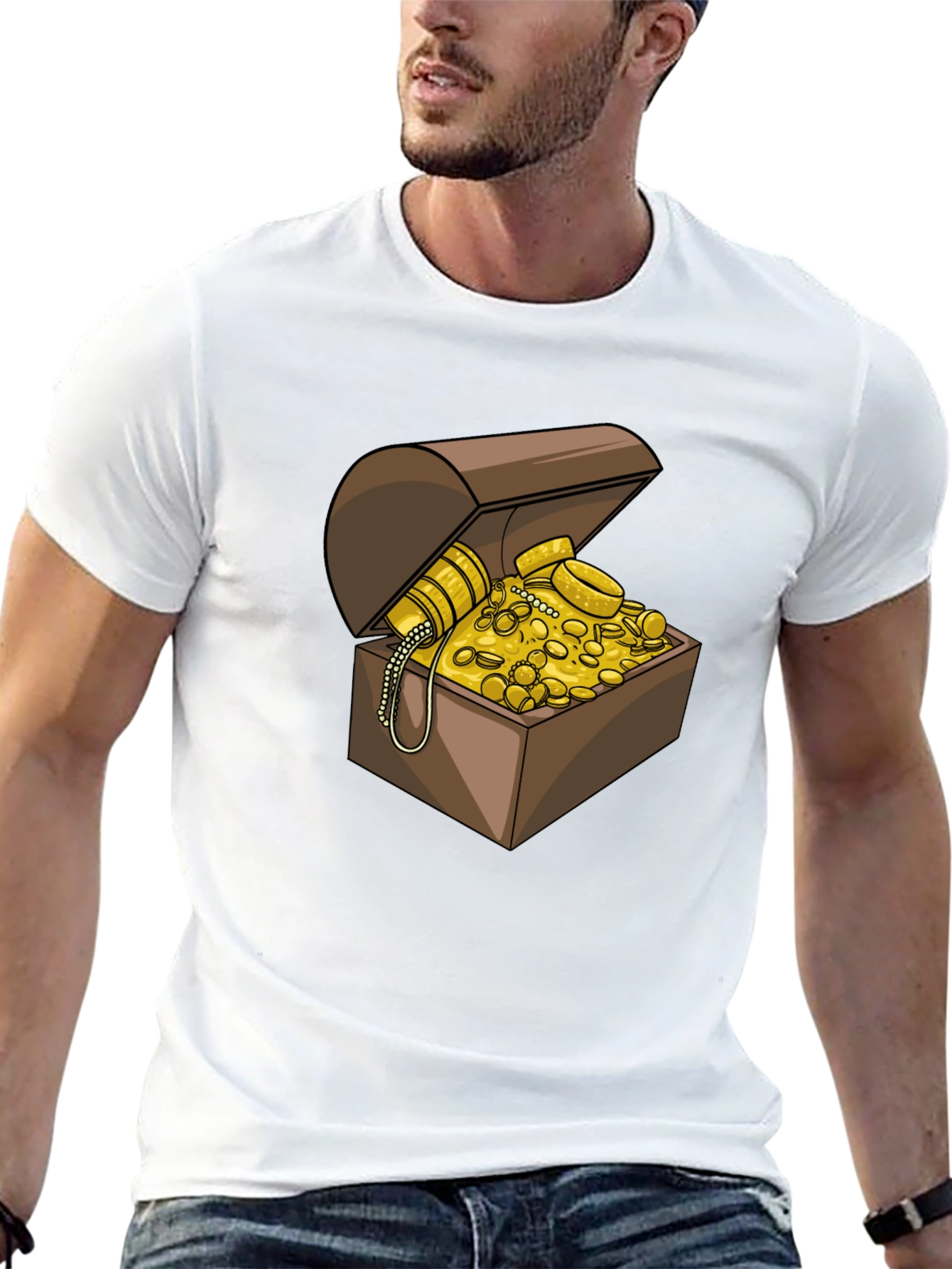 Treasure Chest Graphic Tee - Black Cotton Casual Shirt
