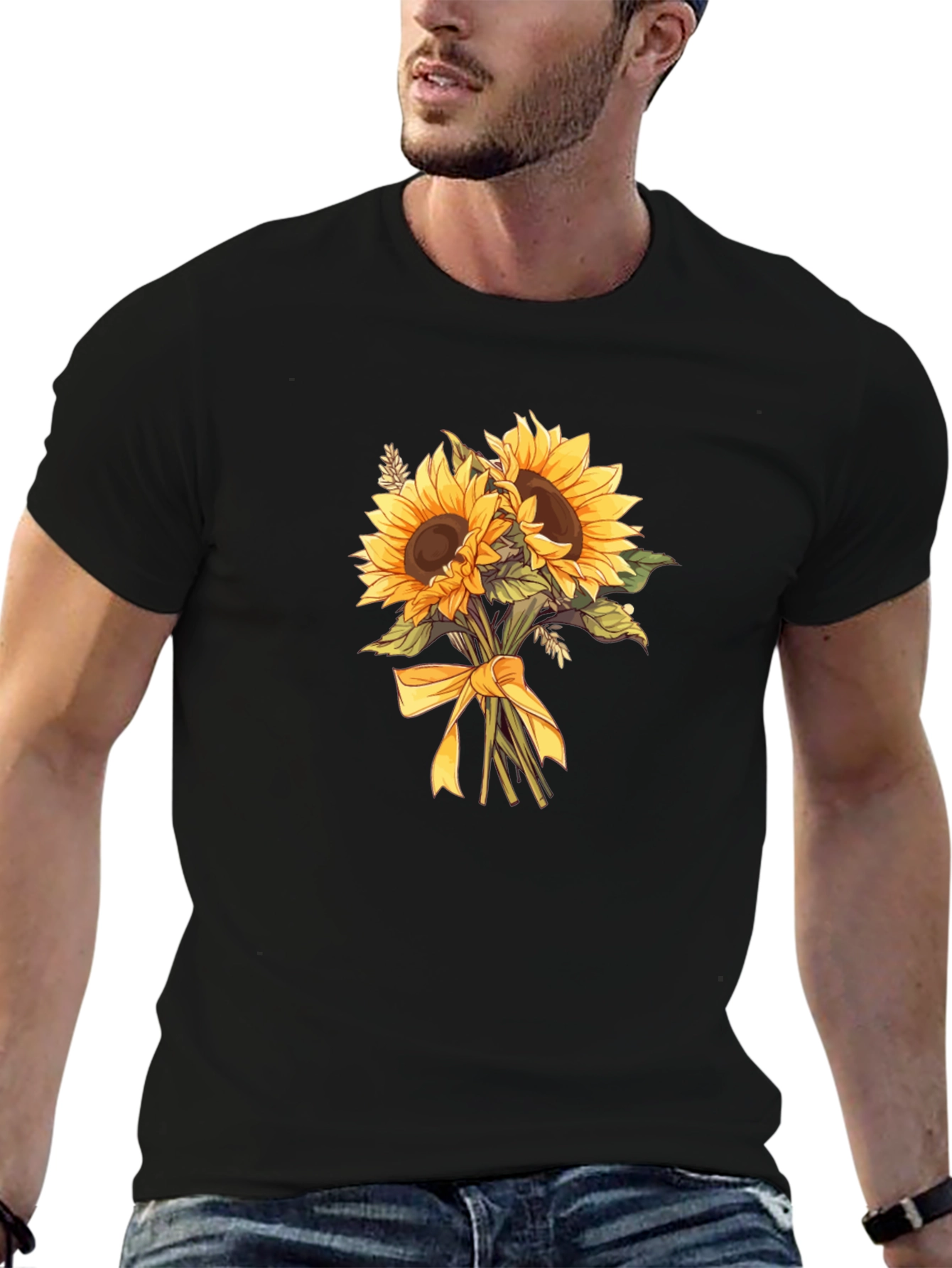 Sunflower Bouquet Graphic Tee - Black Cotton Blend