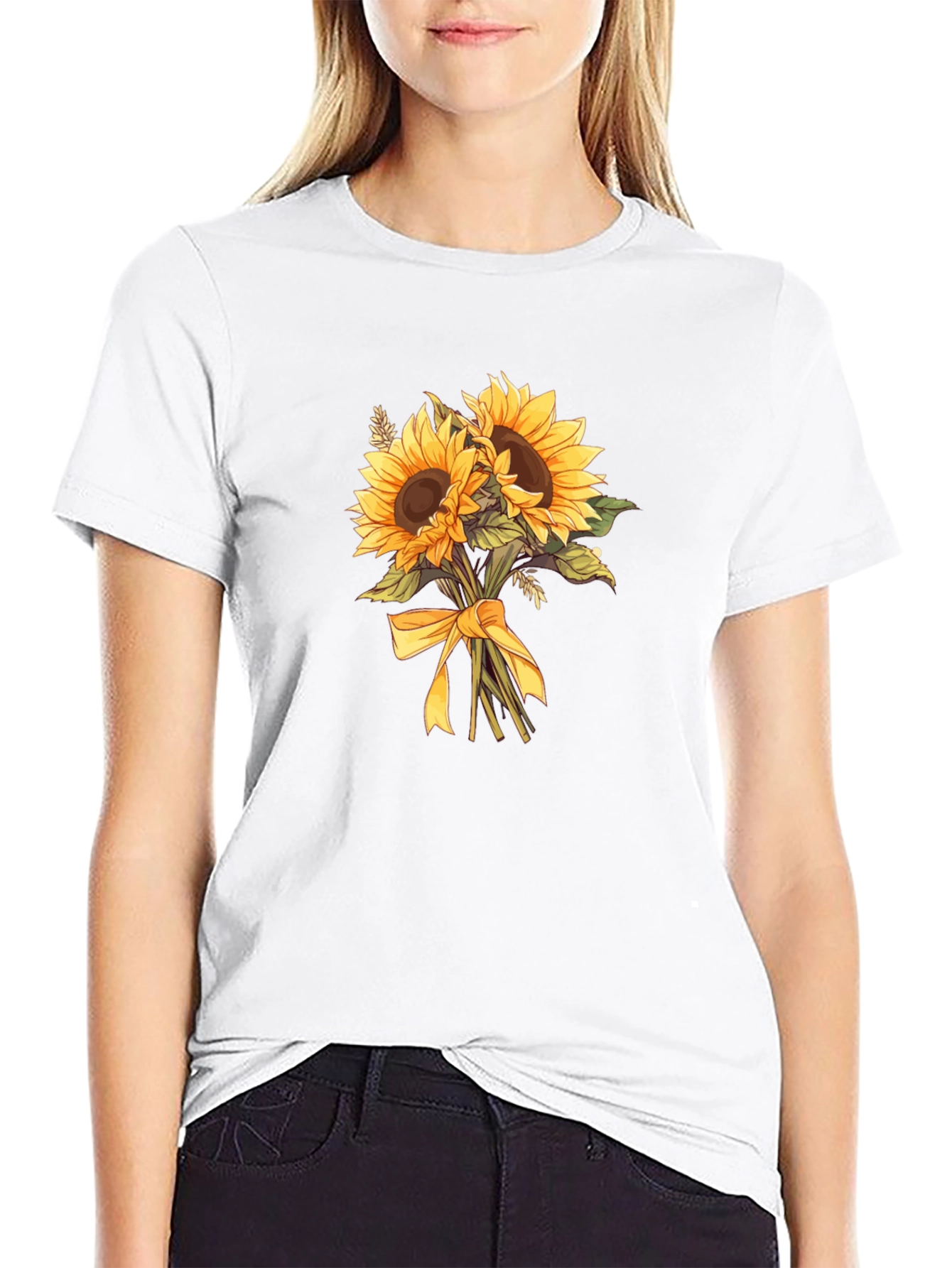 Sunflower Bouquet Graphic Tee - Black Cotton Blend