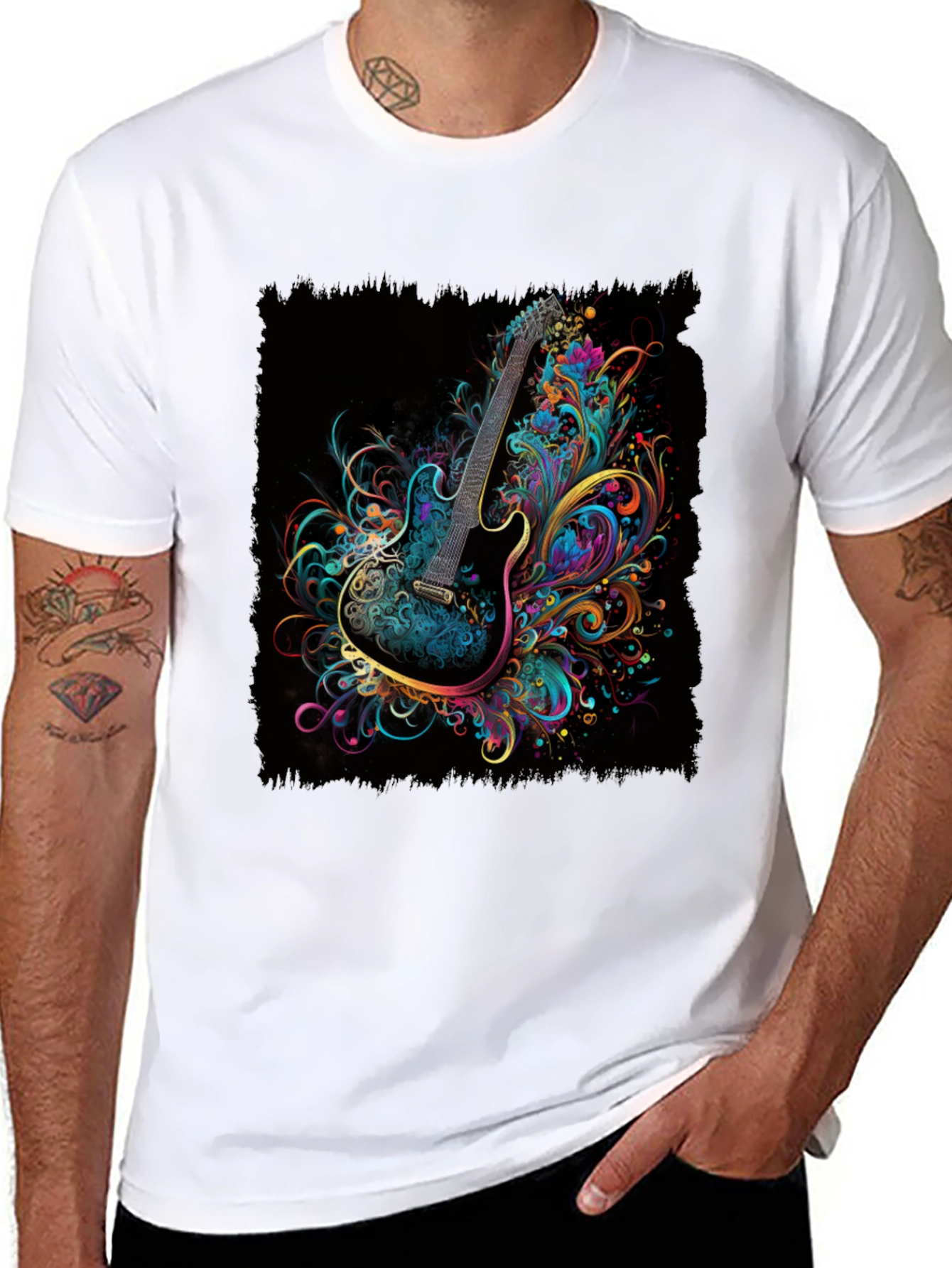 Electric Guitar Art T-Shirt - Black Cotton Tee