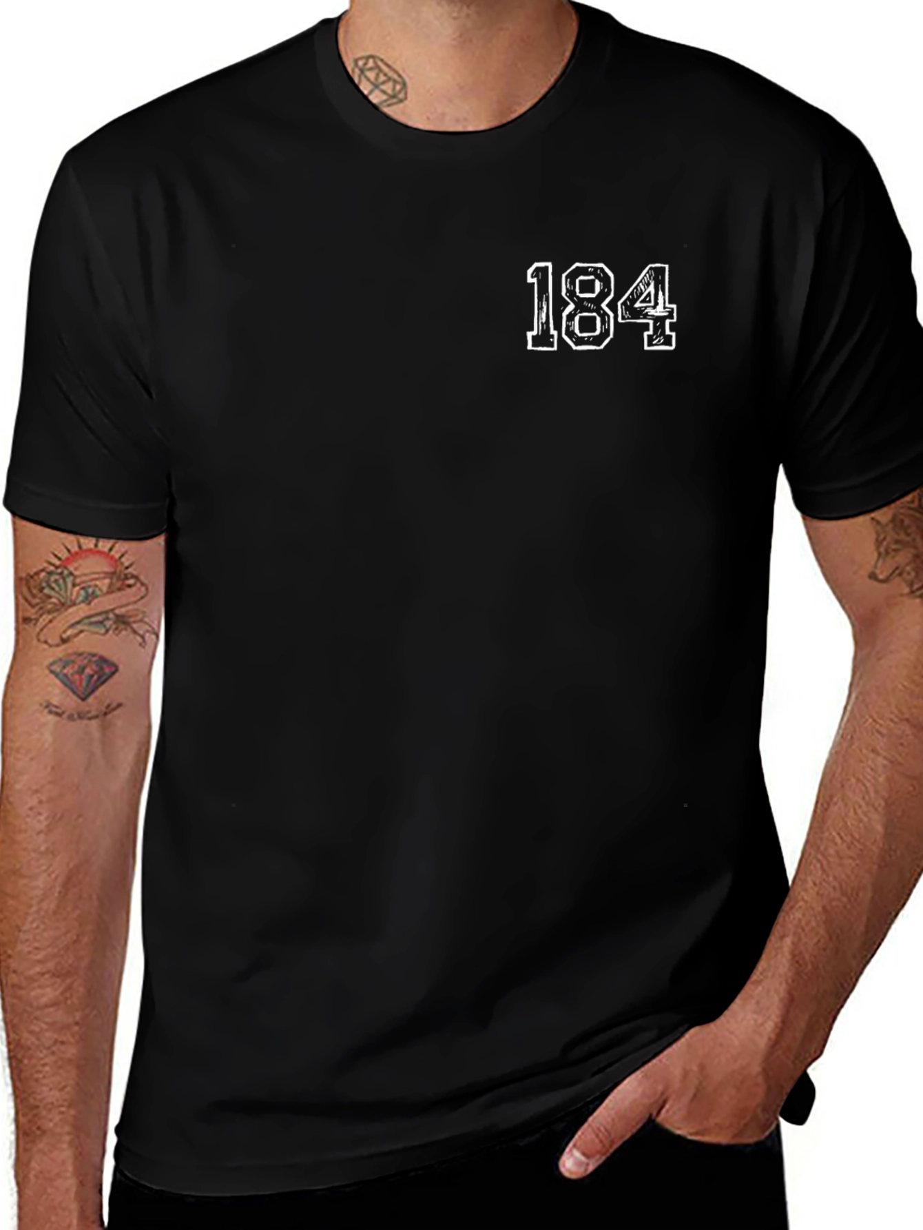 Mens Black T-Shirt with 184 Graphic