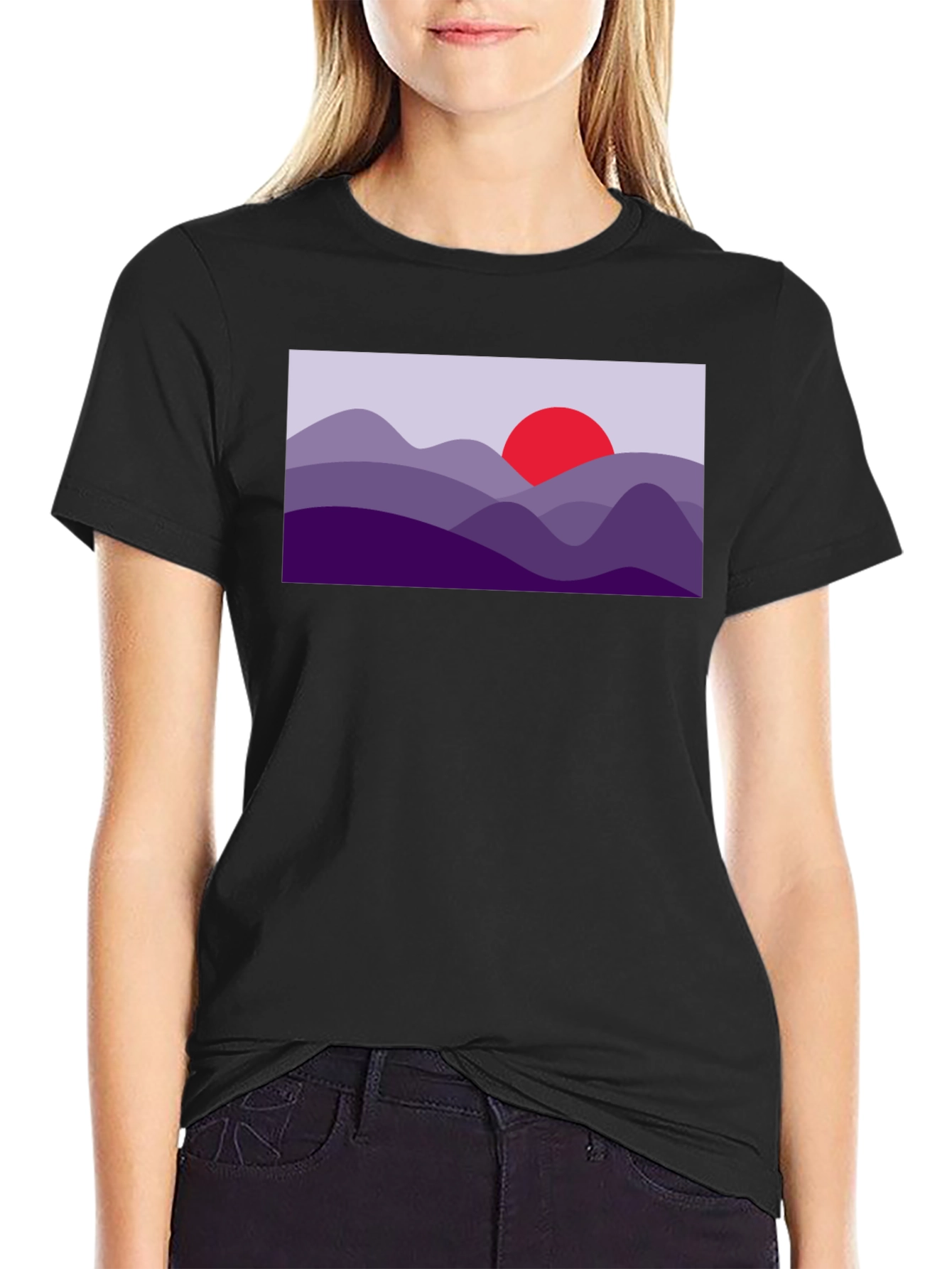 Abstract Mountain Sunset Graphic Tee - Black