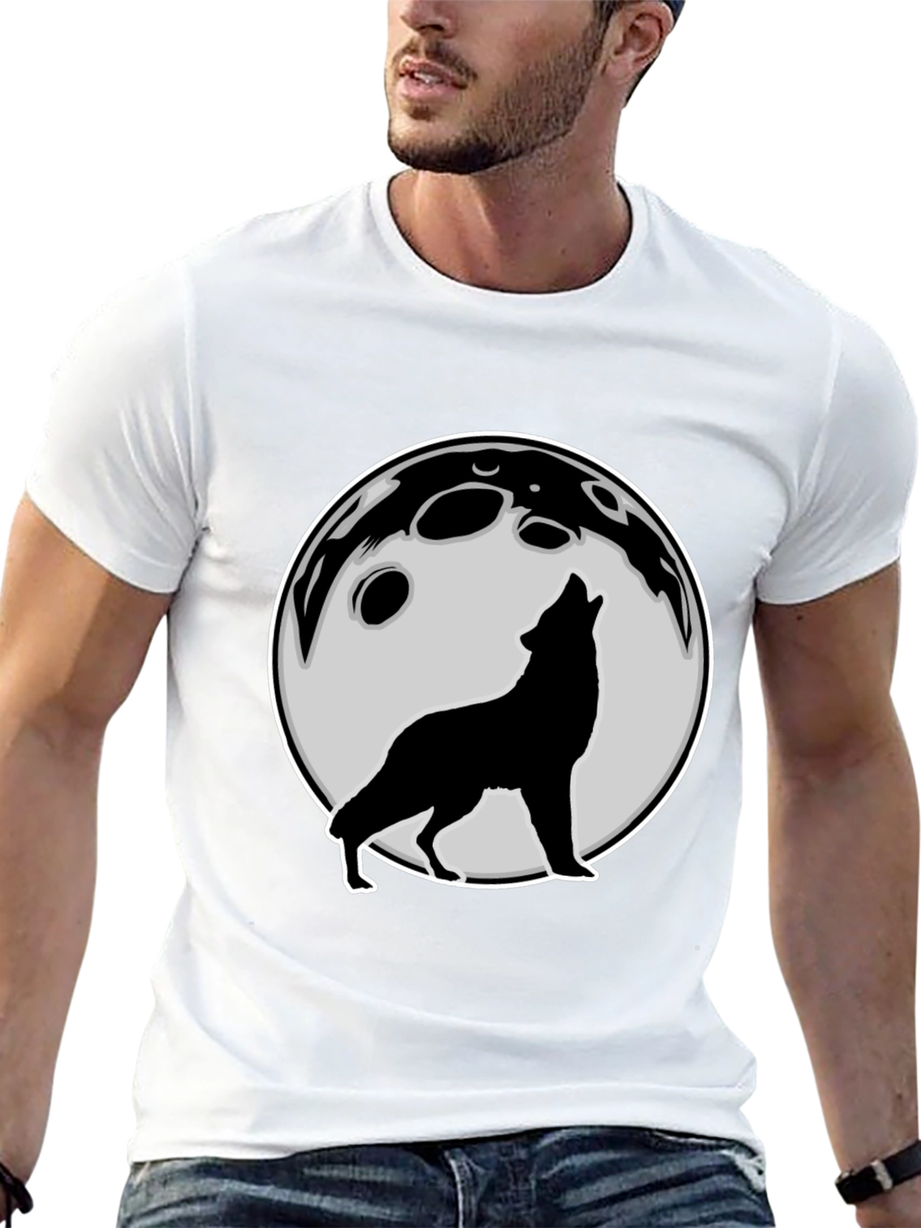 Wolf Howling at Moon Graphic Tee - Black