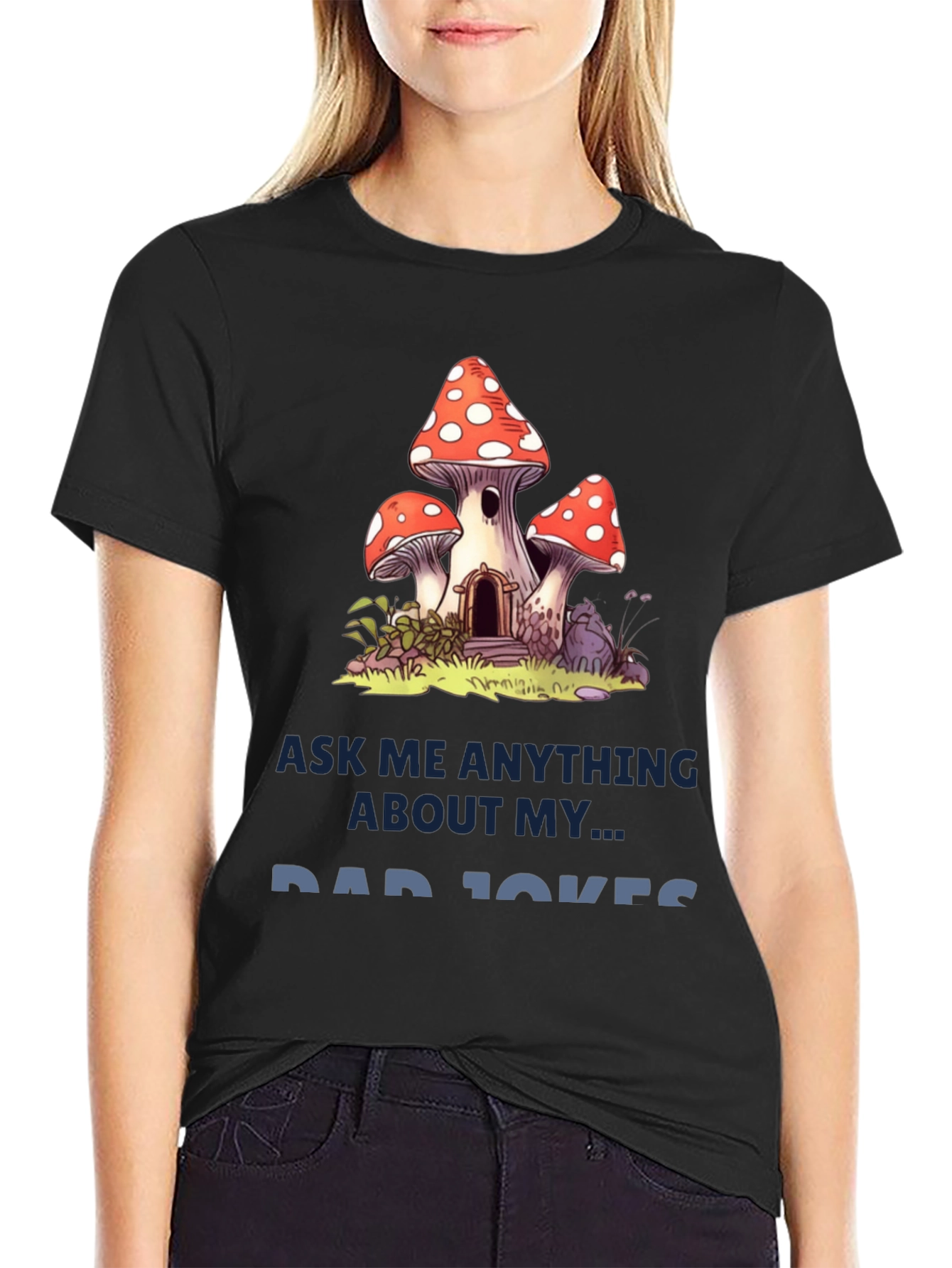 Dad Jokes T-Shirt with Mushroom House Graphic