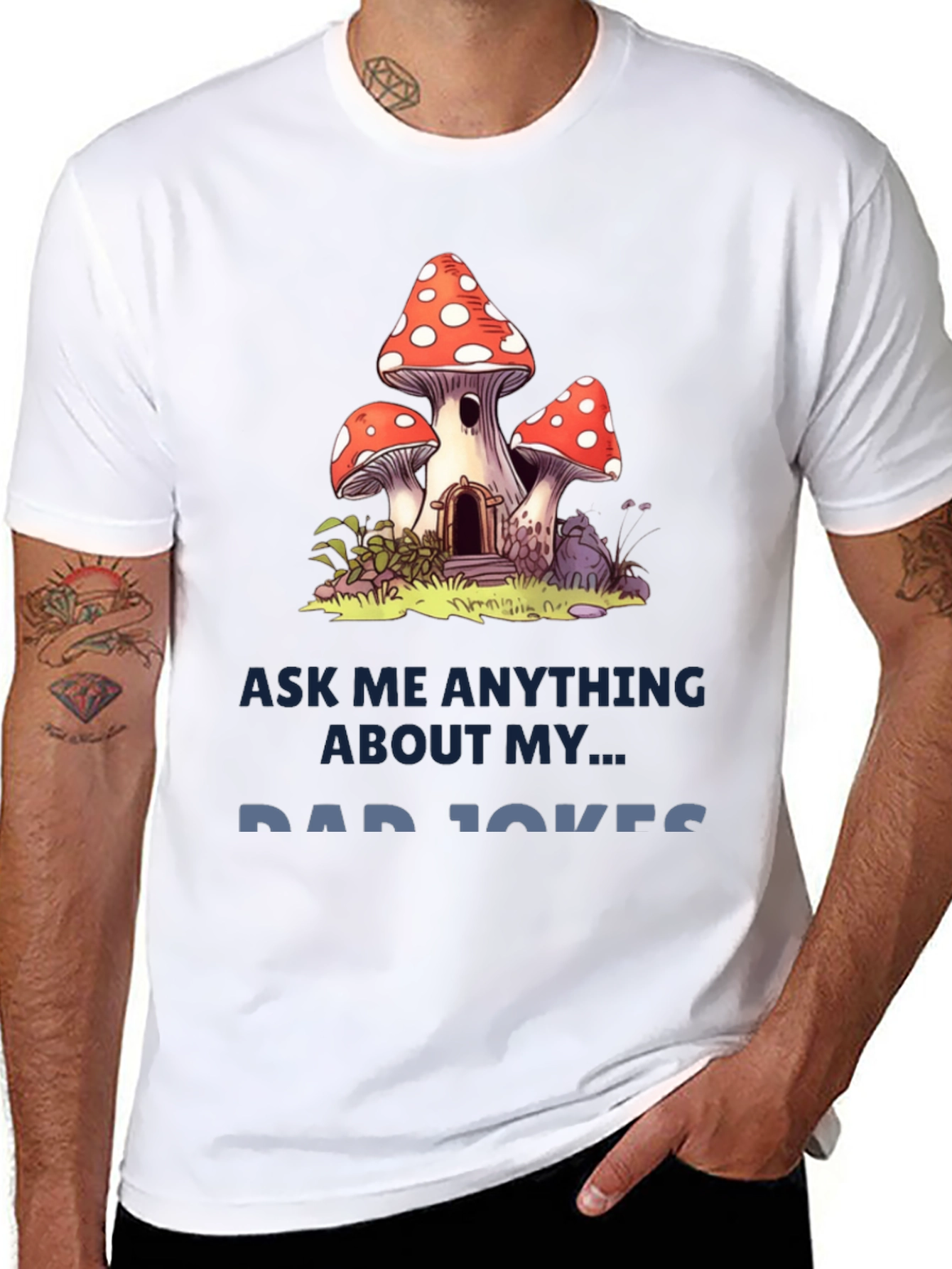 Dad Jokes T-Shirt with Mushroom House Graphic