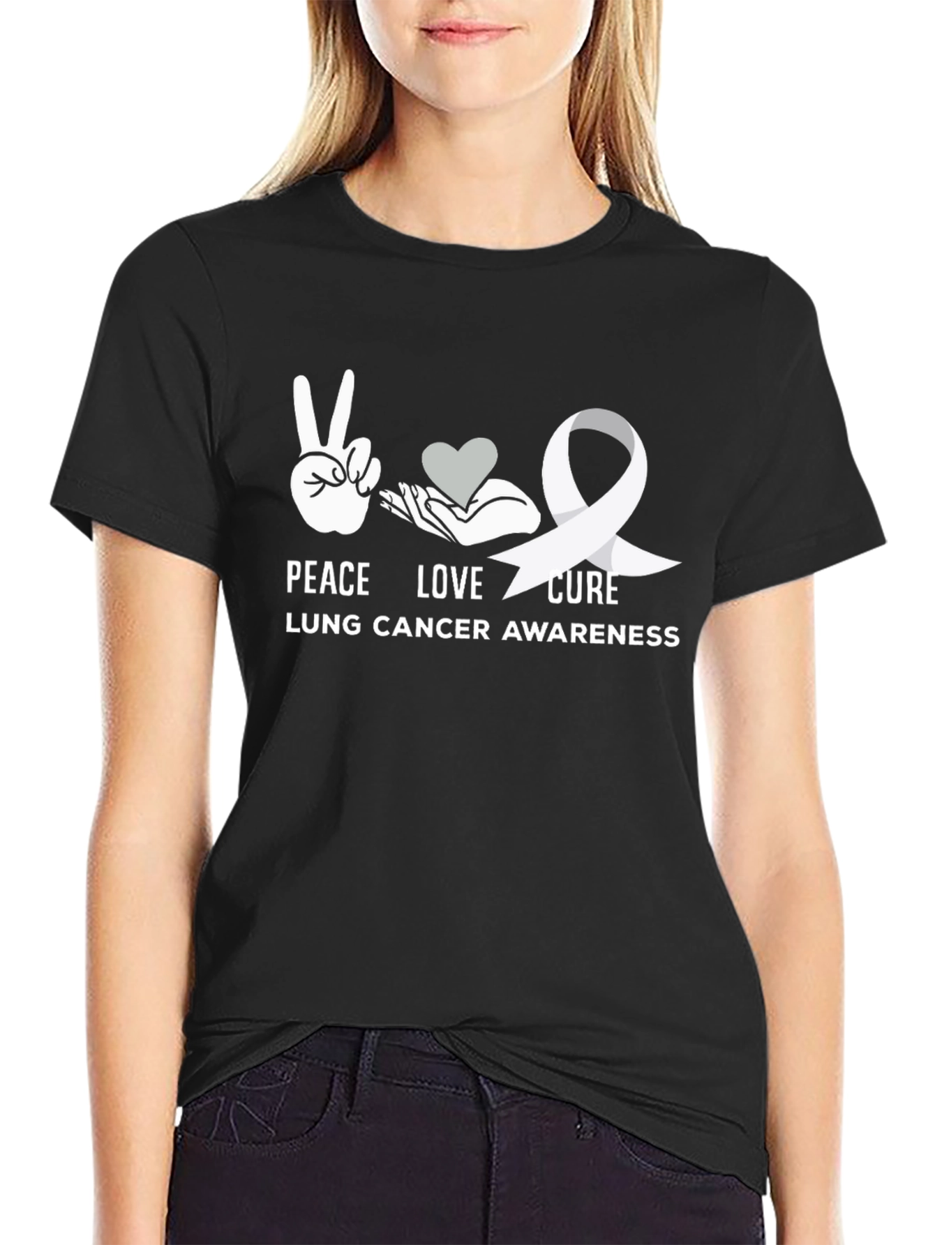 Peace Love Cure Lung Cancer Awareness T-Shirt