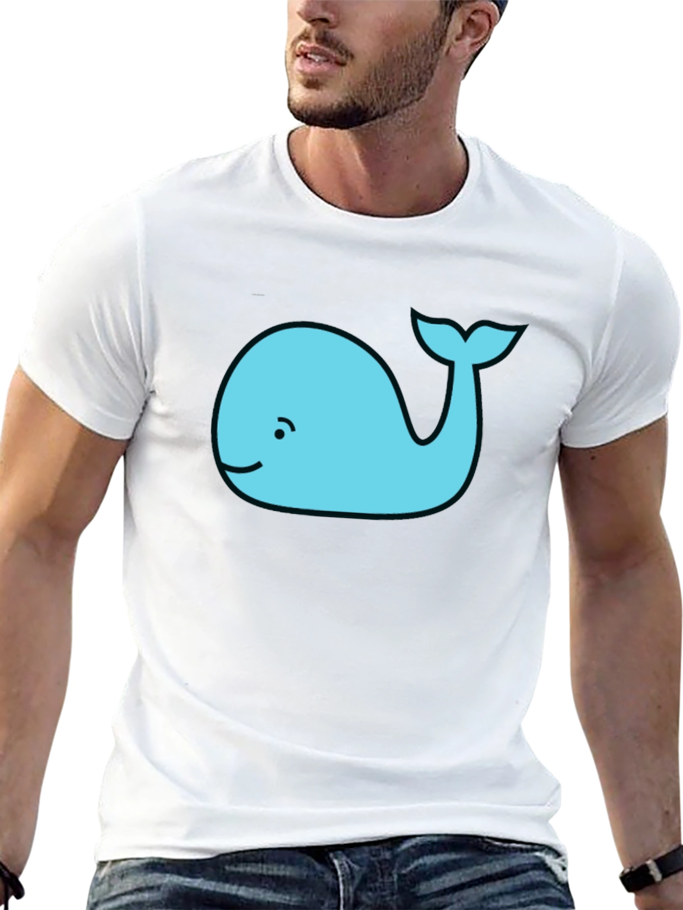 Cute Whale Graphic Tee - Black Cotton T-Shirt