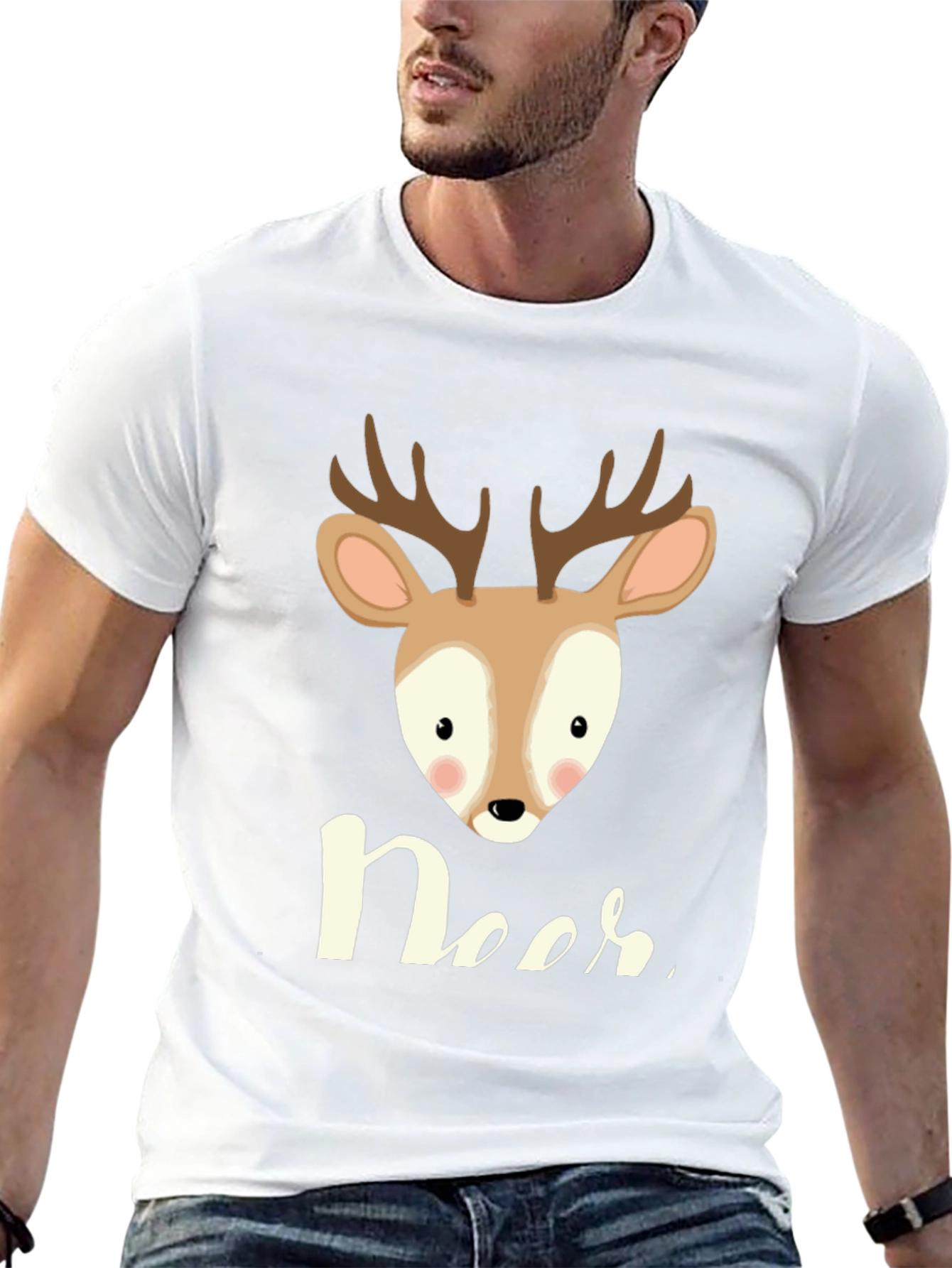 Cute Deer Graphic Tee - Mens Black T-Shirt