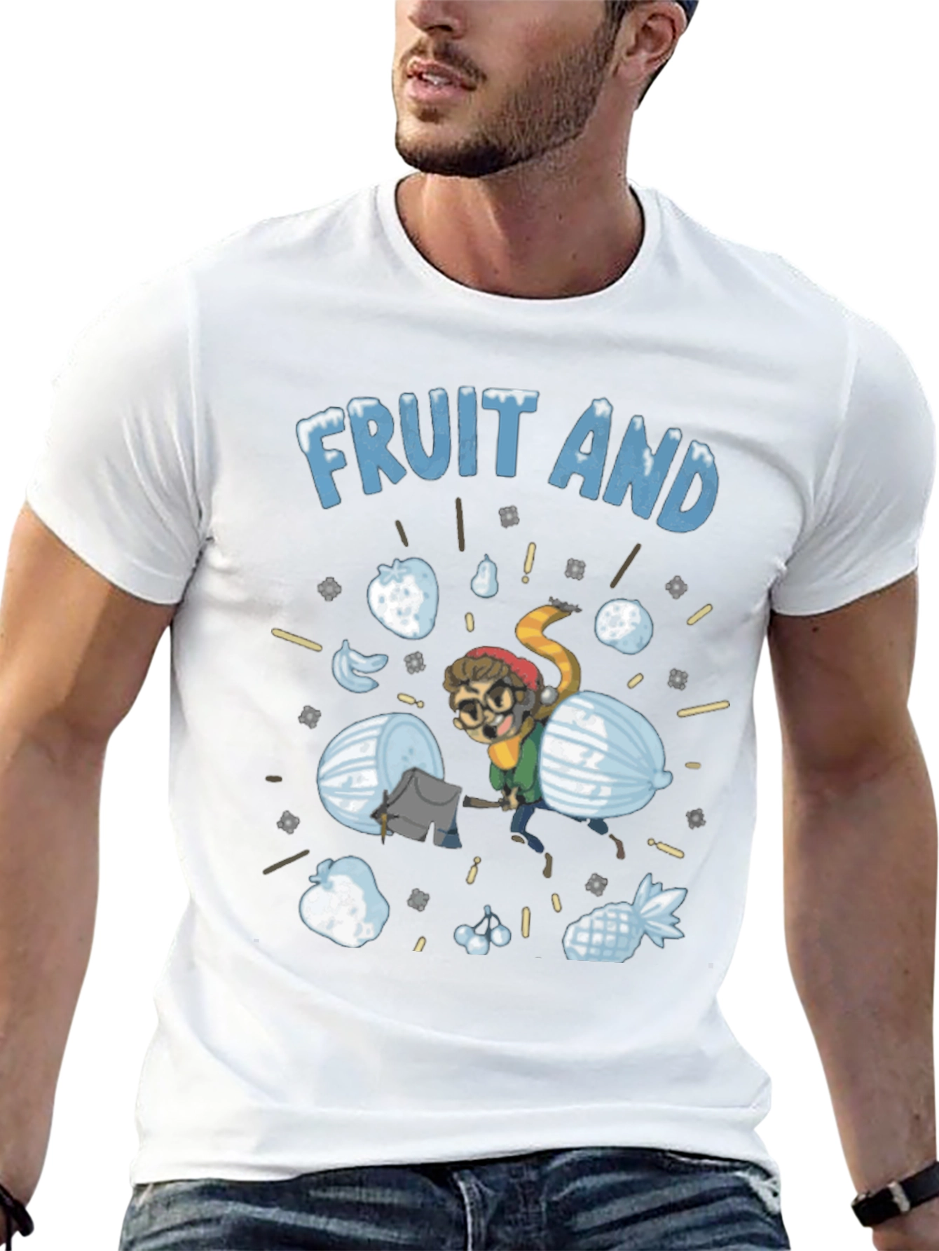 Fruit And Snow Graphic Black T-Shirt