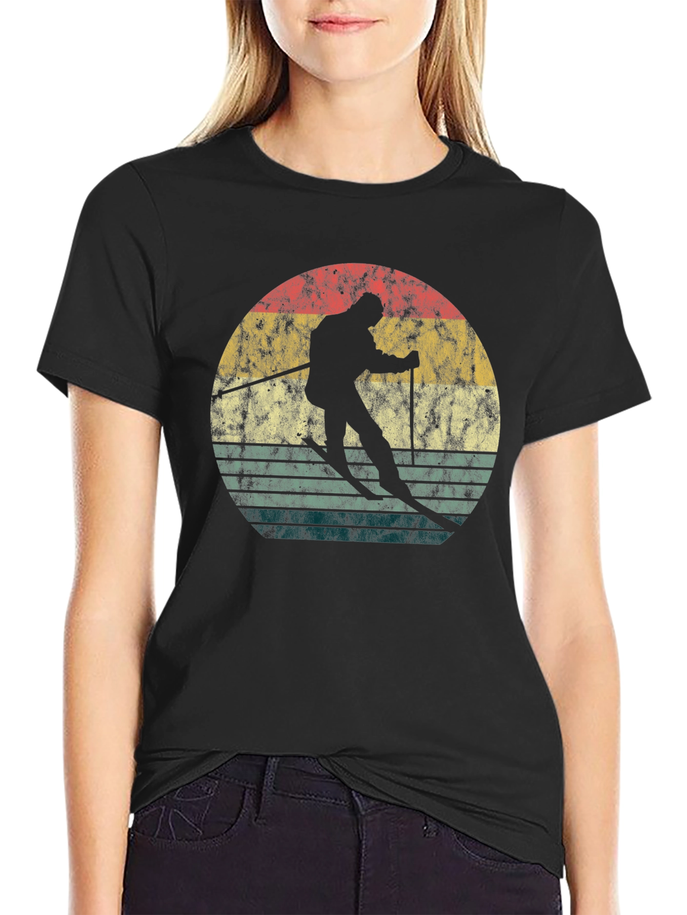 Retro Skiing Sunset Graphic Tee