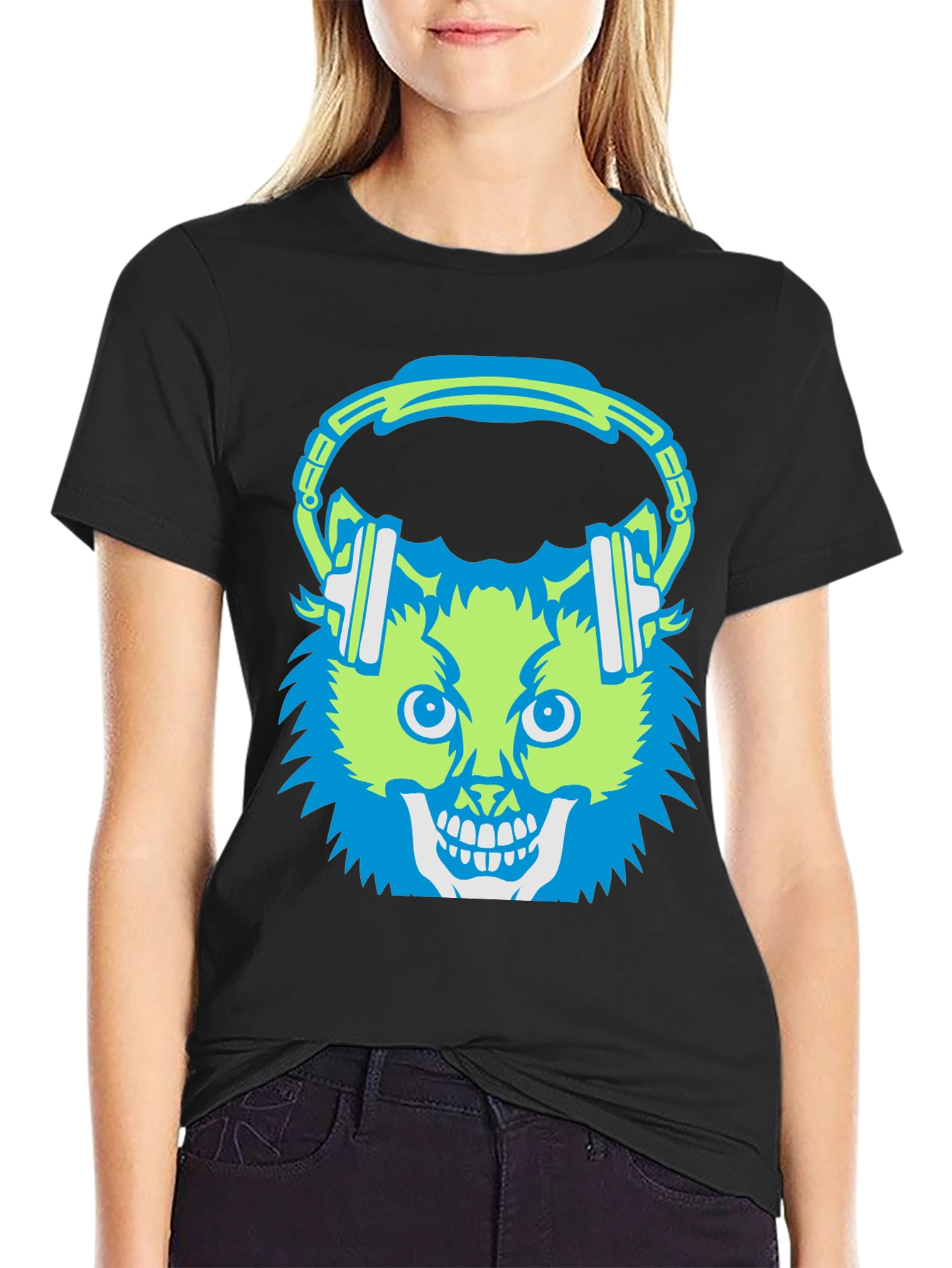 Skull Cat with Headphones T-Shirt
